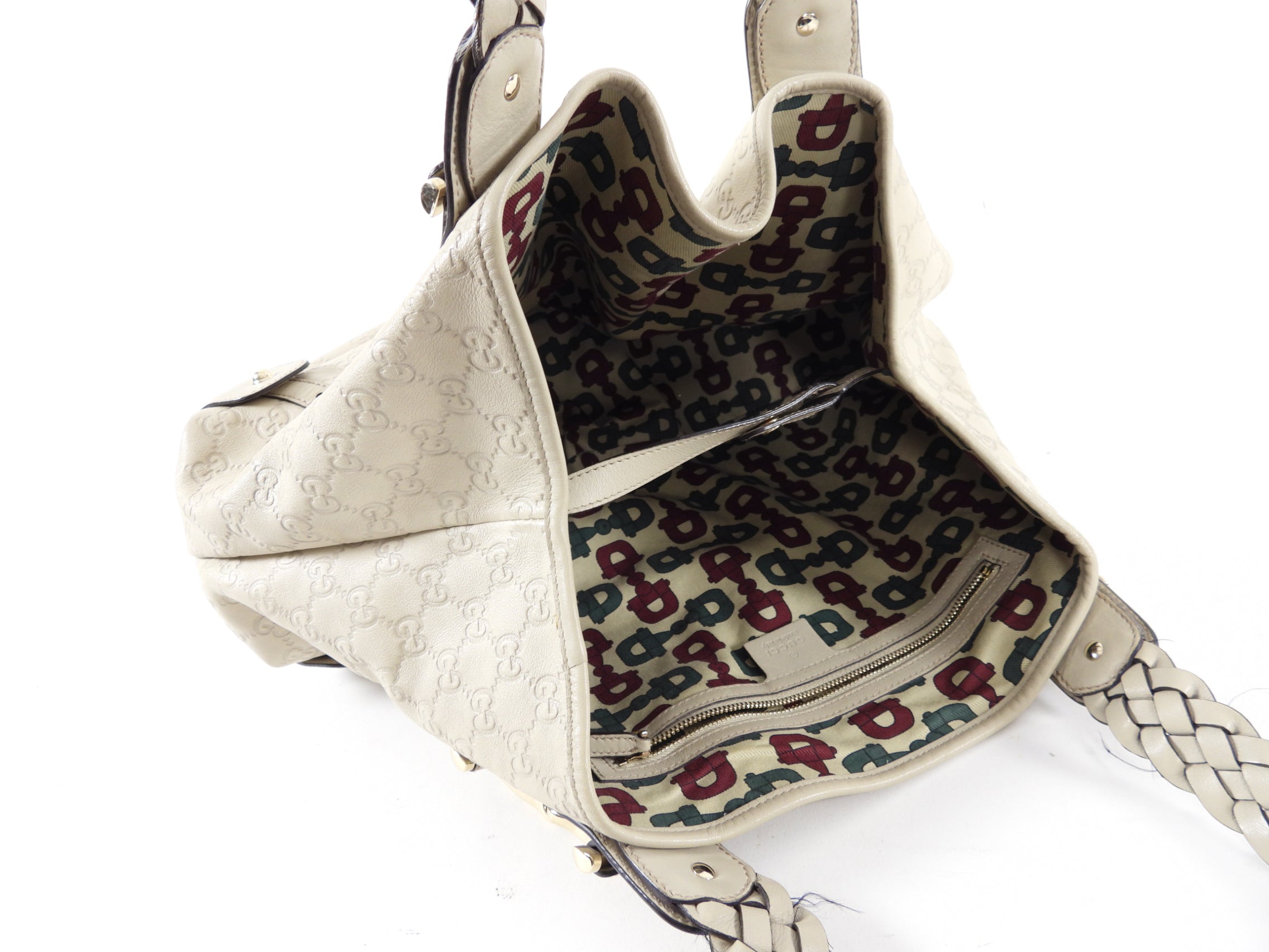 Gucci Ivory Guccissima Leather Braided Strap Pelham Tote Bag