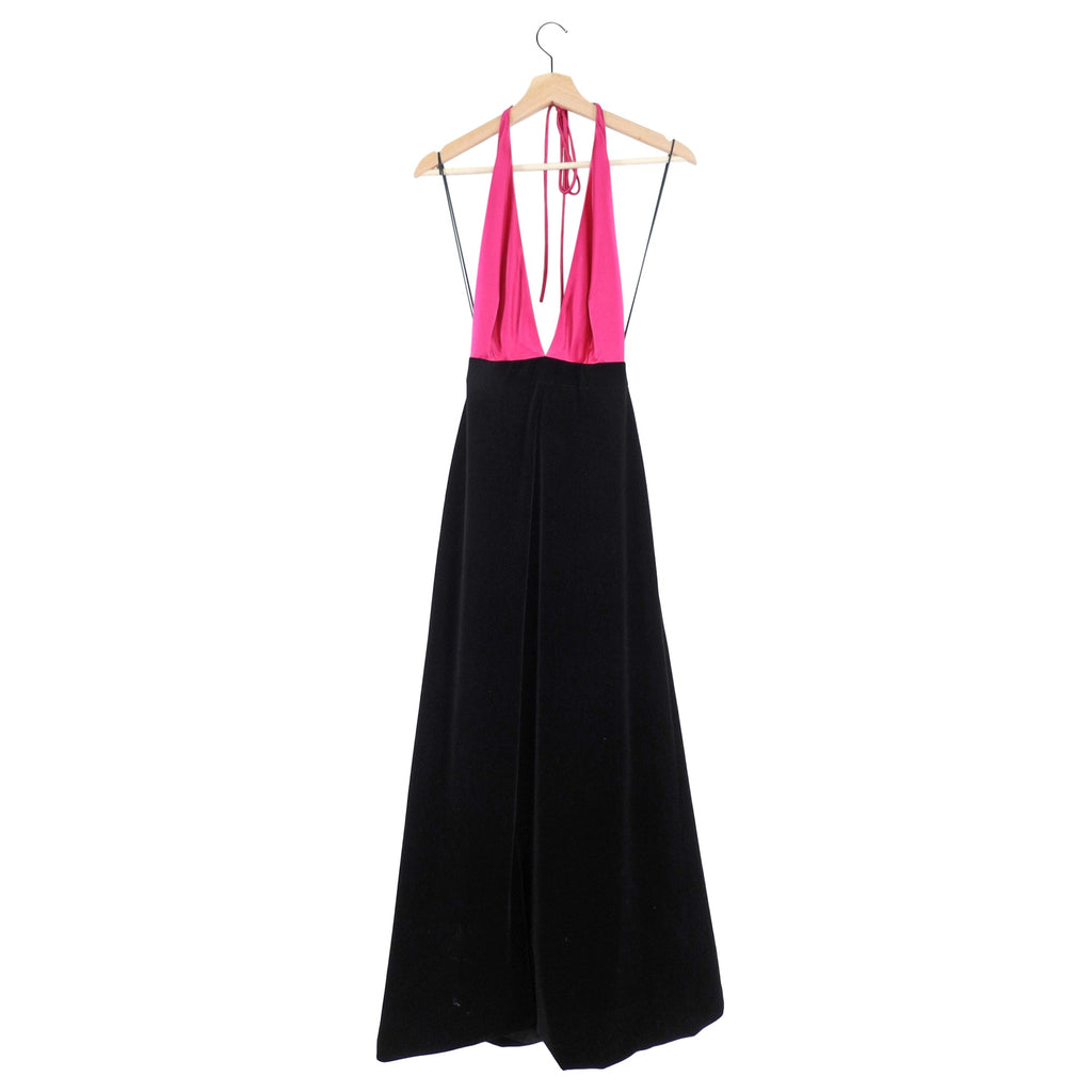 Gucci Fuchsia Pink and Black Velvet Halter Gown - IT38 / USA 2