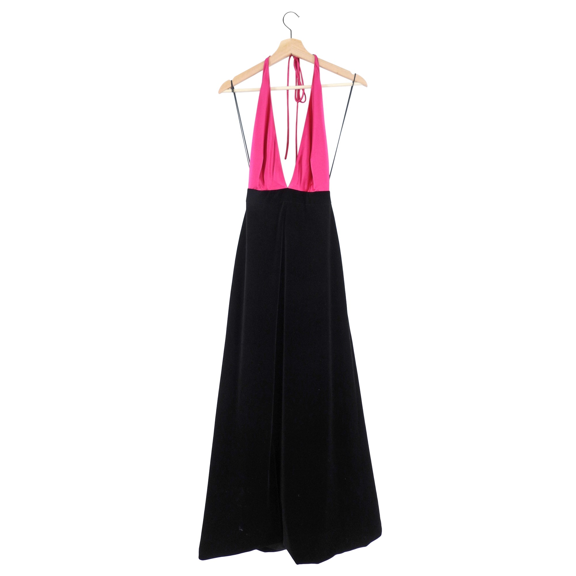 Gucci Fuchsia Pink and Black Velvet Halter Gown - IT38 / USA 2