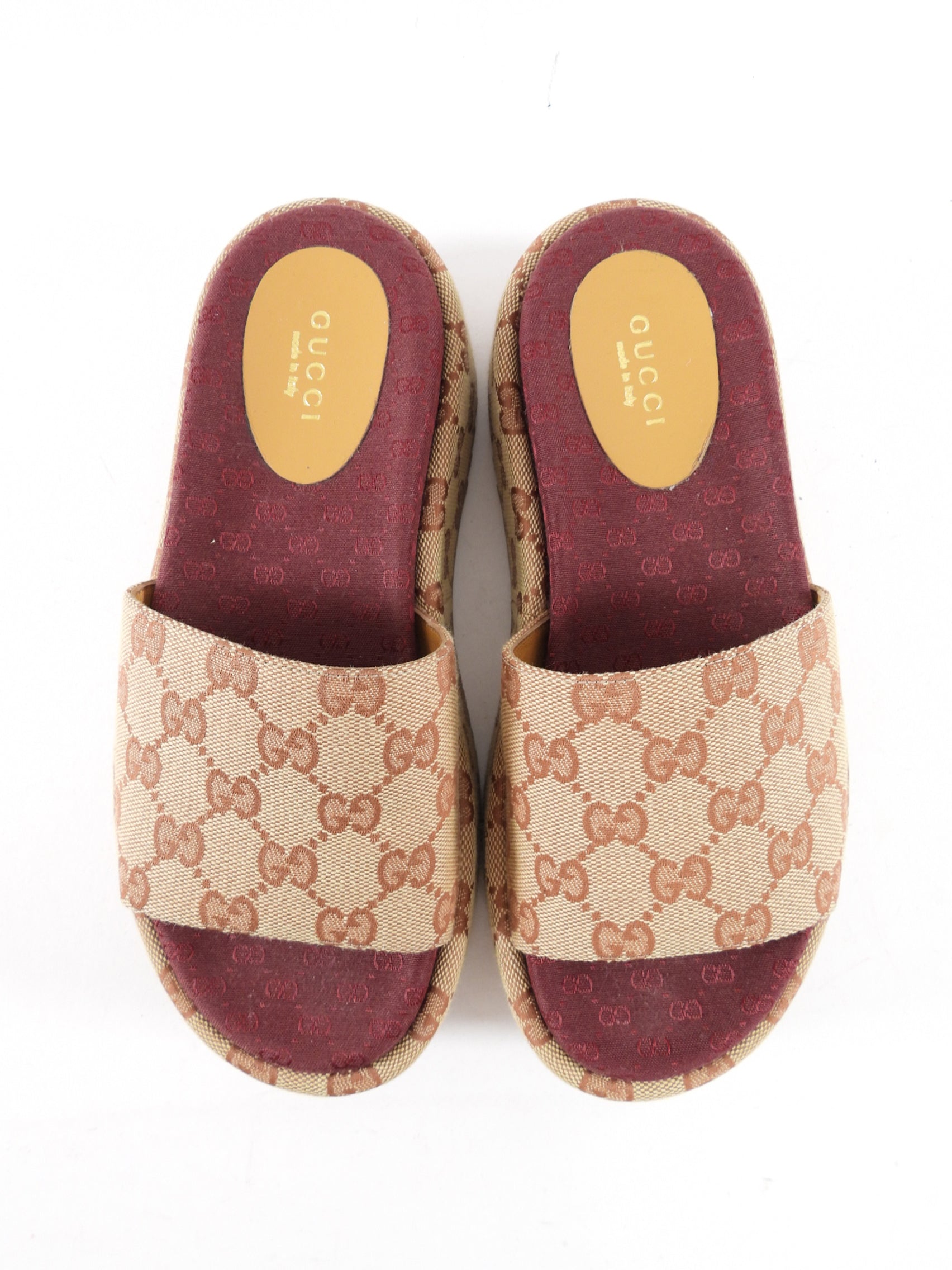 Gucci Monogram Canvas Platform Slides - 35.5 / USA 6 / 6.5