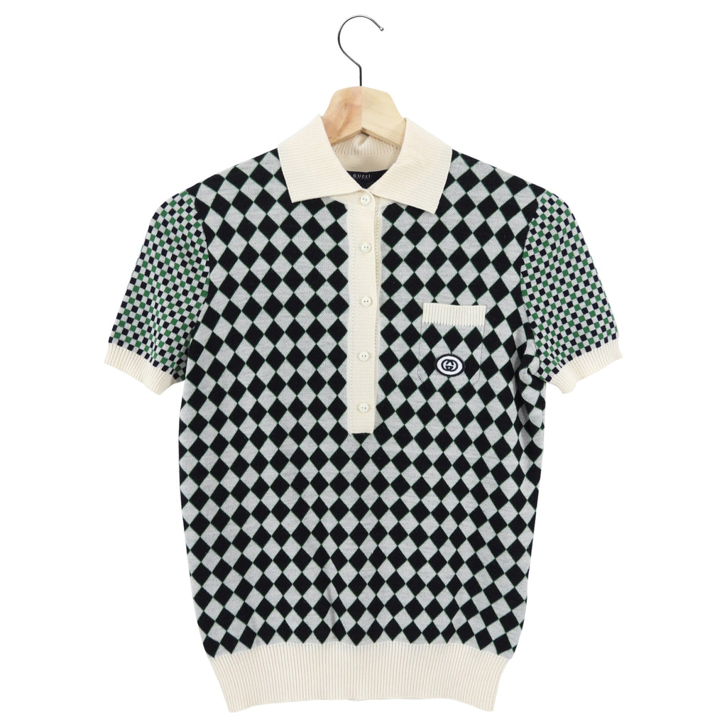 Gucci Ivory Green Diamond Polo Shirt - XS