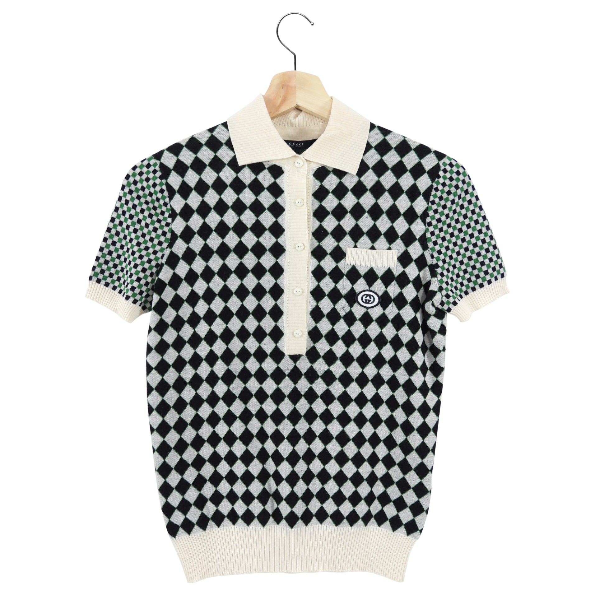 Gucci Ivory Green Diamond Polo Shirt - XS