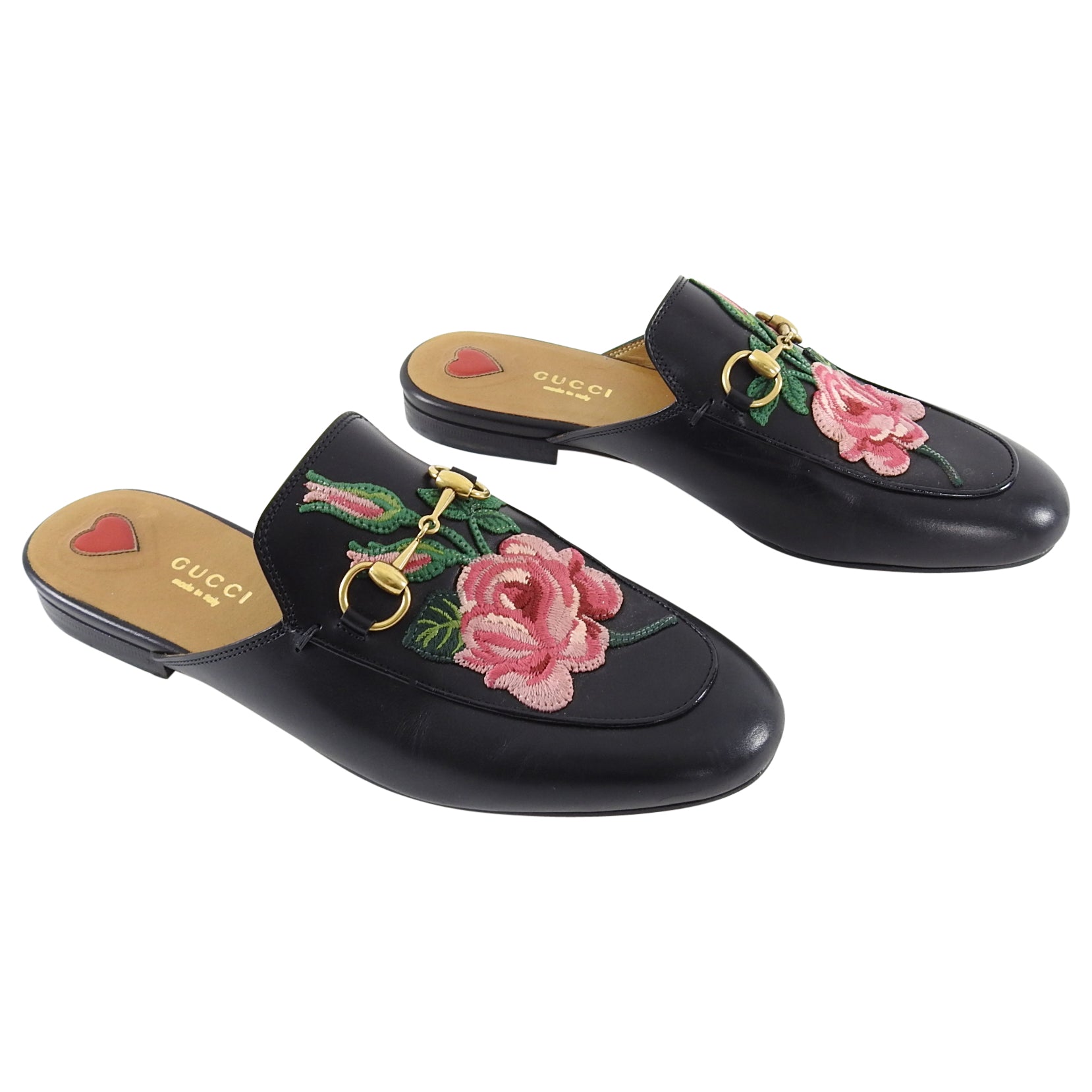 Gucci Princetown Slipper with Embroidered Rose - 6.5