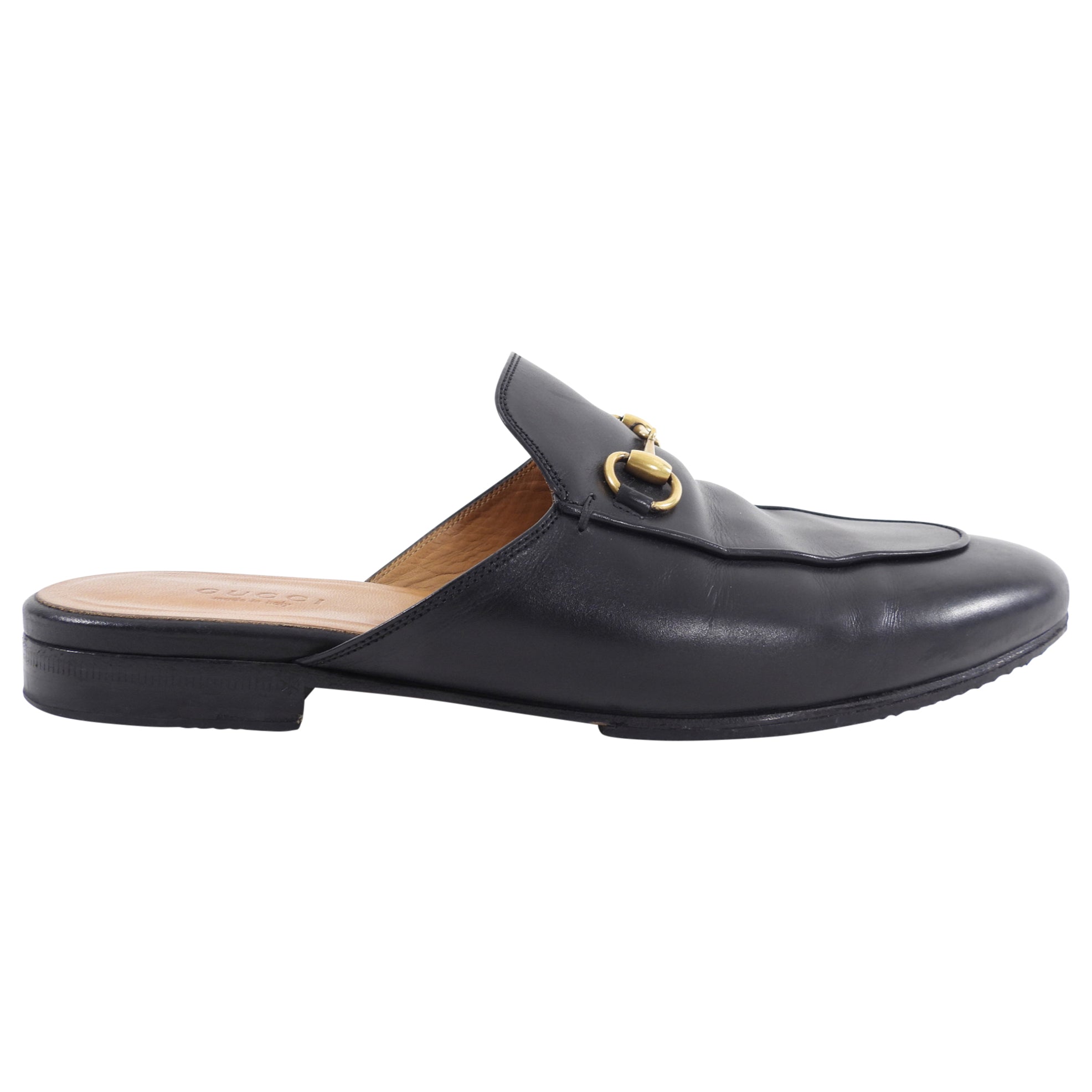 Gucci Black Leather Princetown Slippers - USA 7.5