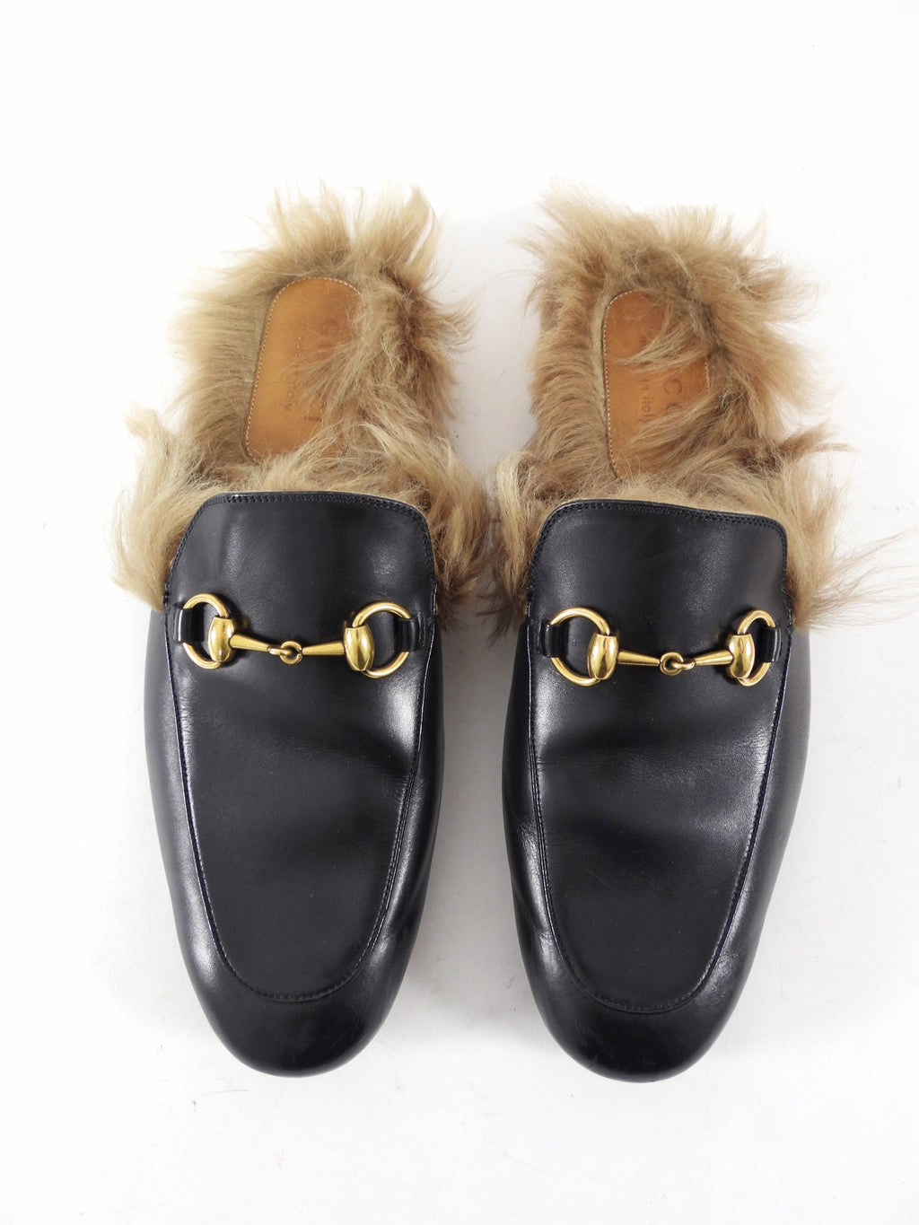 Gucci Black Leather Horsebit Princetown Fur Slippers Slides - 40 / USA 10