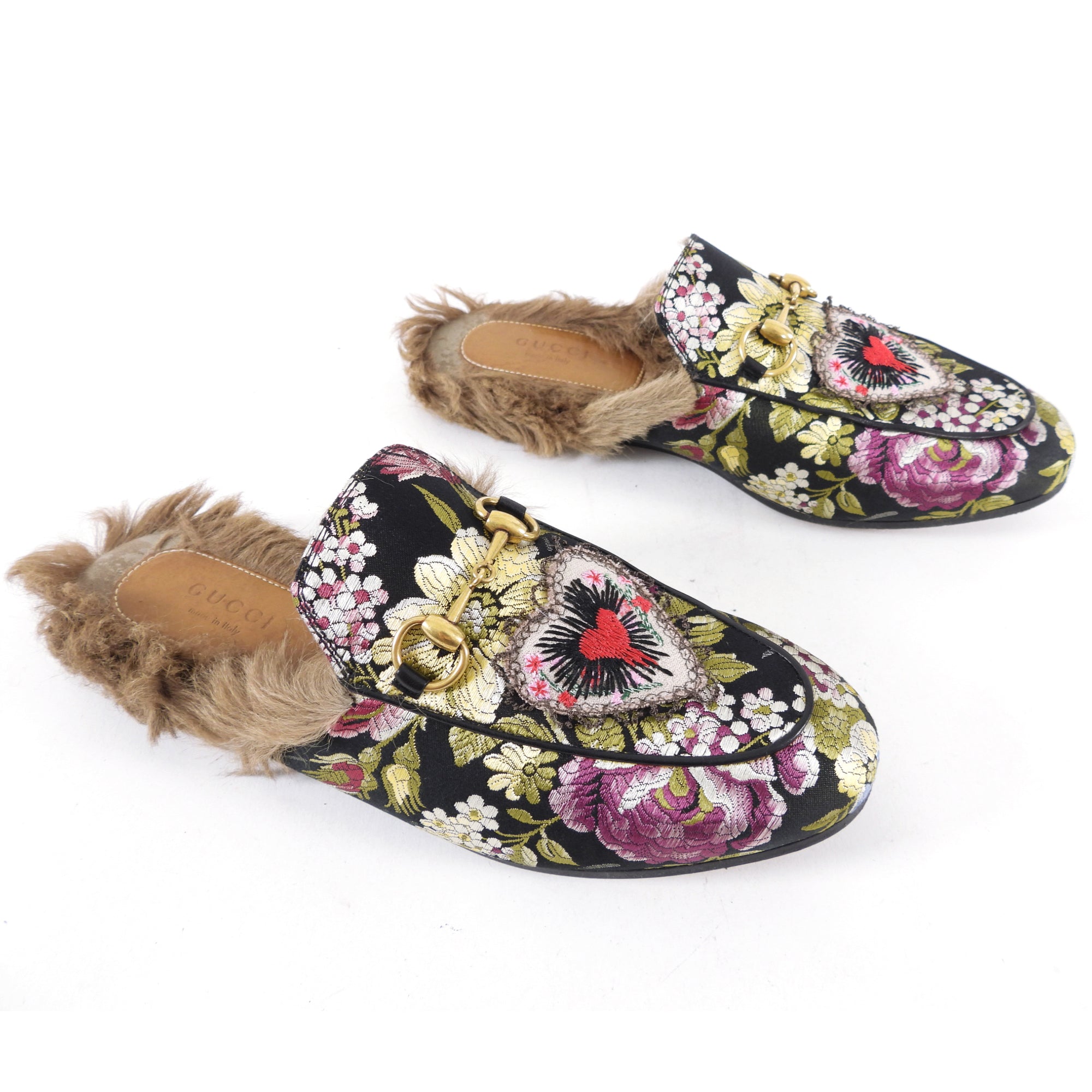 Gucci Princetown Romantique Brocade Heart Slippers - 36.5