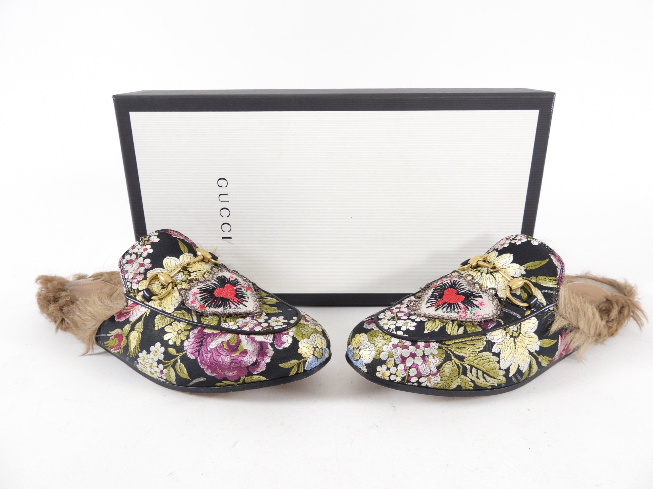Gucci Princetown Romantique Brocade Heart Slippers - 36.5