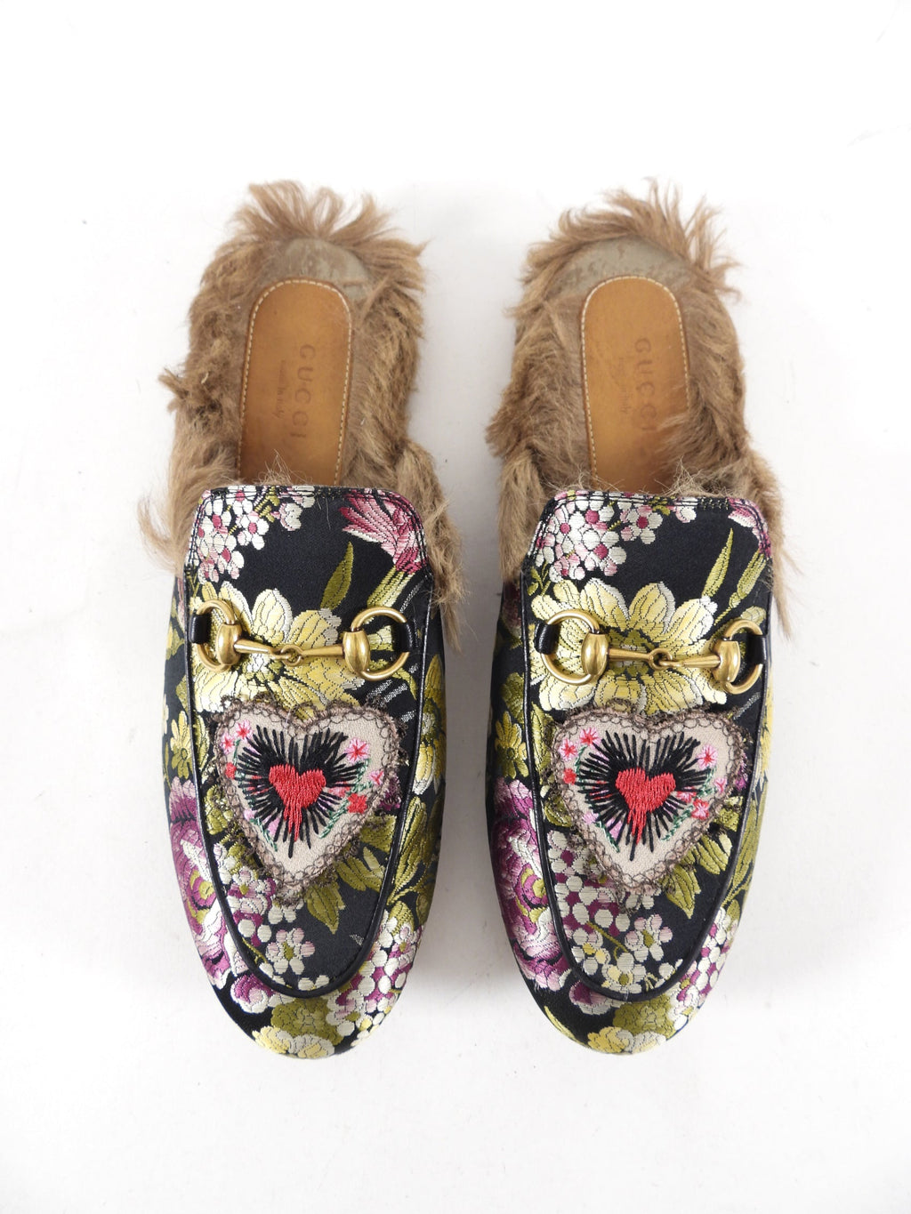 Gucci Princetown Romantique Brocade Heart Slippers - 36.5