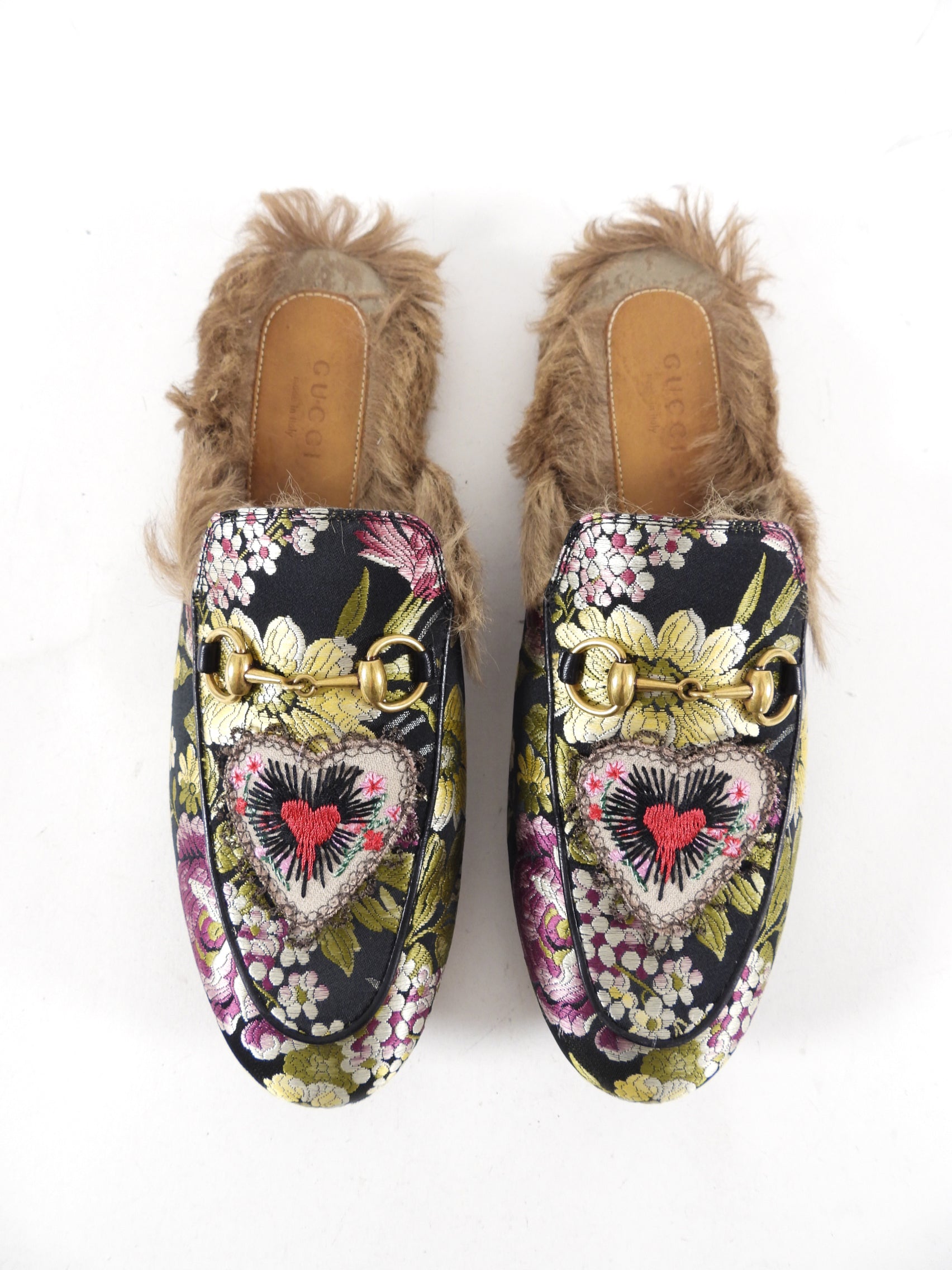 Gucci Princetown Romantique Brocade Heart Slippers - 36.5