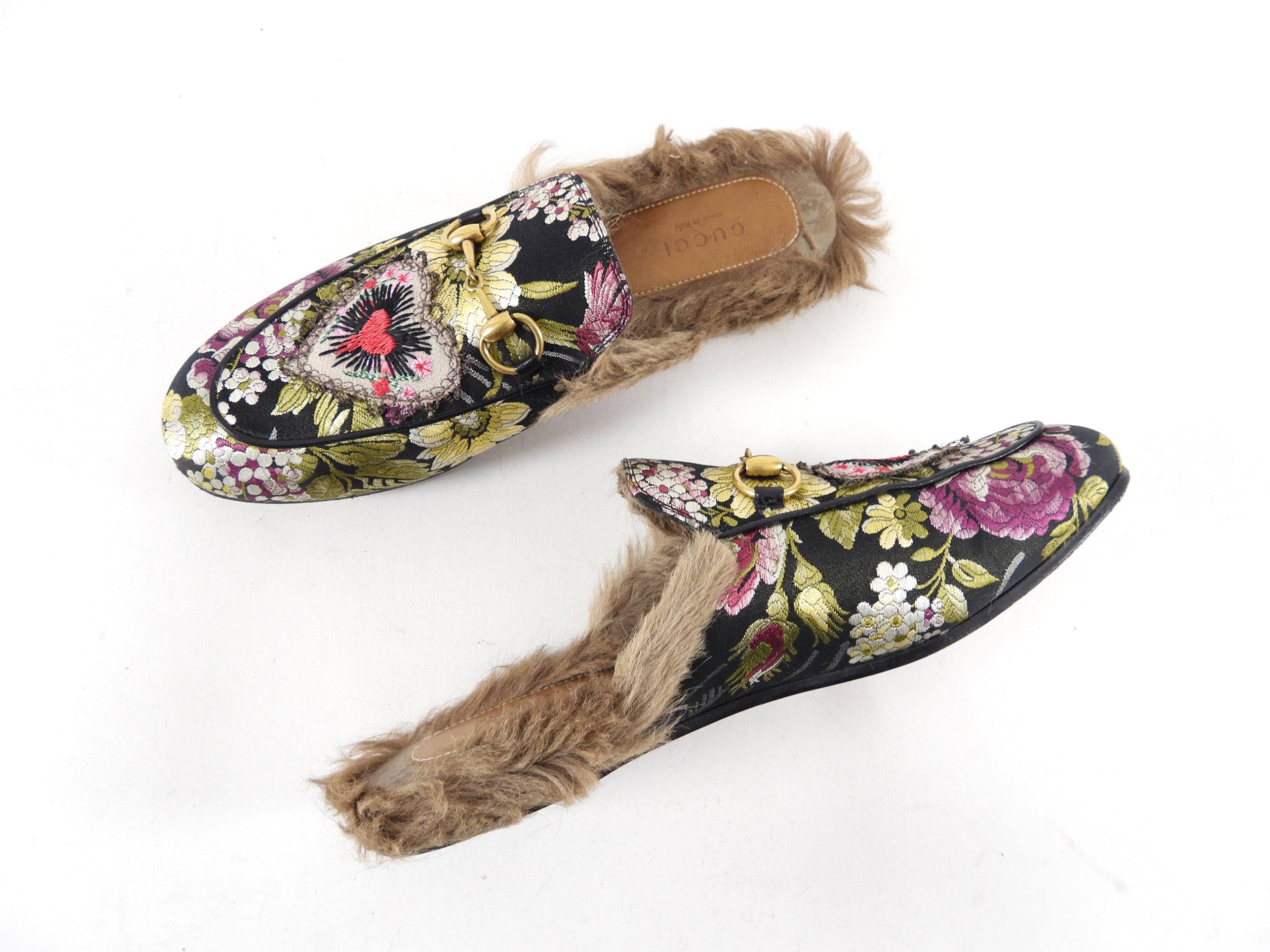 Gucci Princetown Romantique Brocade Heart Slippers - 36.5