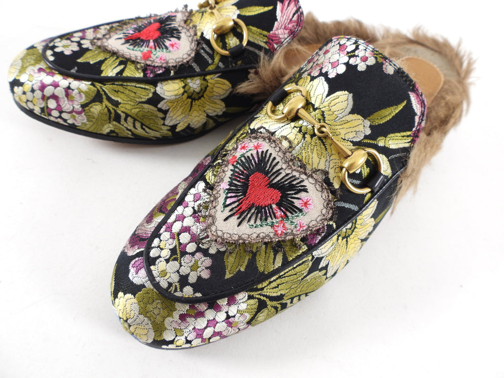 Gucci Princetown Romantique Brocade Heart Slippers - 36.5