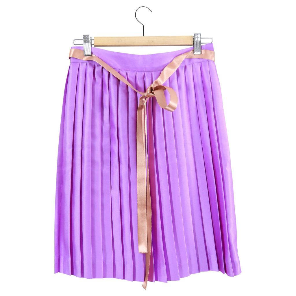 Gucci Purple Satin Pleated Skirt with Sash Belt - S