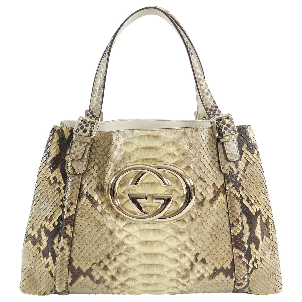 Gucci Natural Python Britt Medium GG Logo Tote Bag