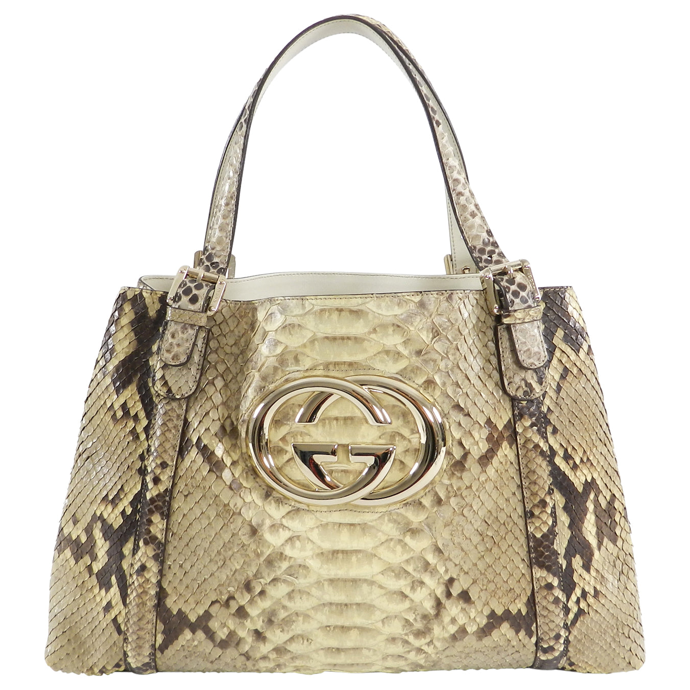 Gucci Natural Python Britt Medium GG Logo Tote Bag