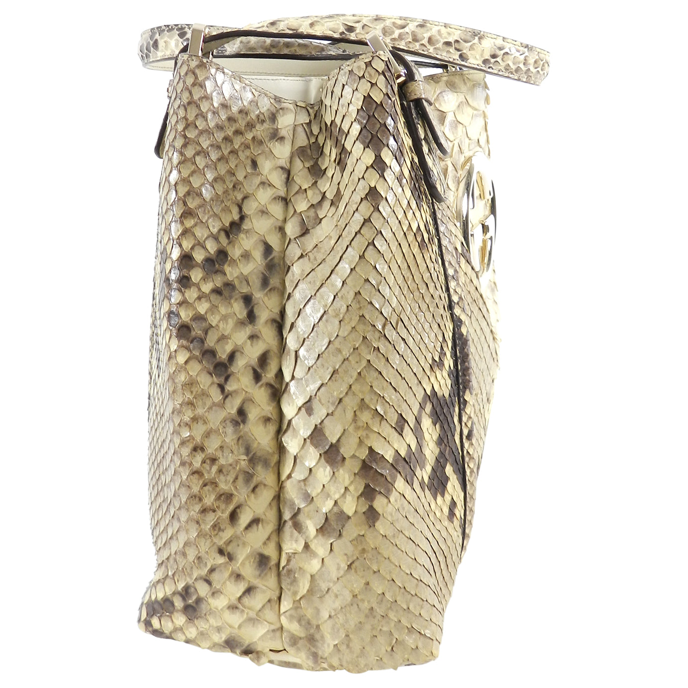 Gucci Natural Python Britt Medium GG Logo Tote Bag