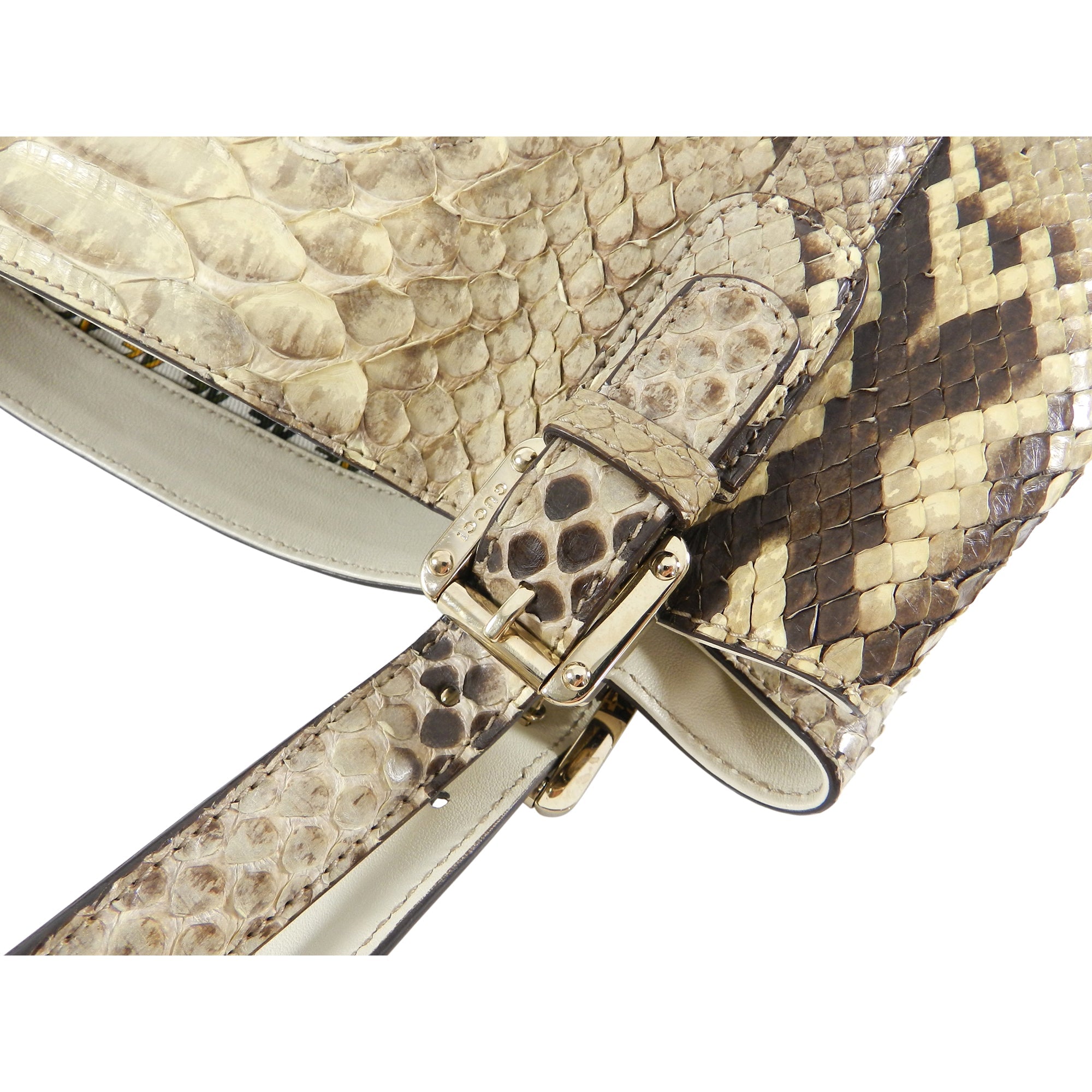 Gucci Natural Python Britt Medium GG Logo Tote Bag