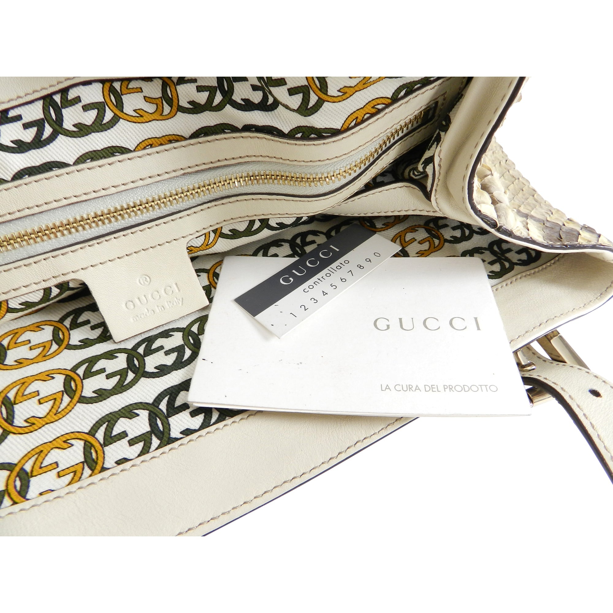 Gucci Natural Python Britt Medium GG Logo Tote Bag