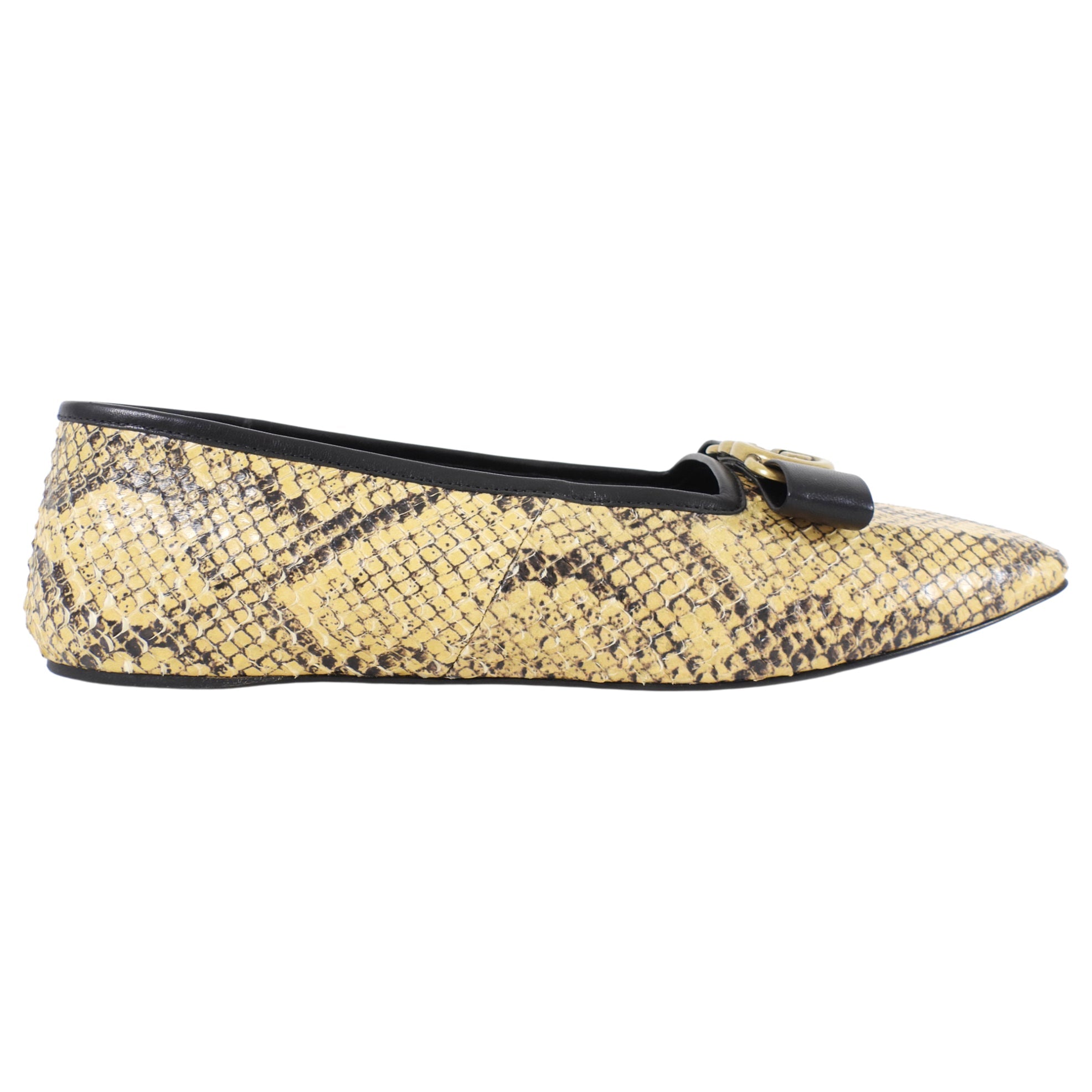 Gucci Exotic Natural Python Ballerina Lace Up GG Flat Shoes - 38 (37.5)