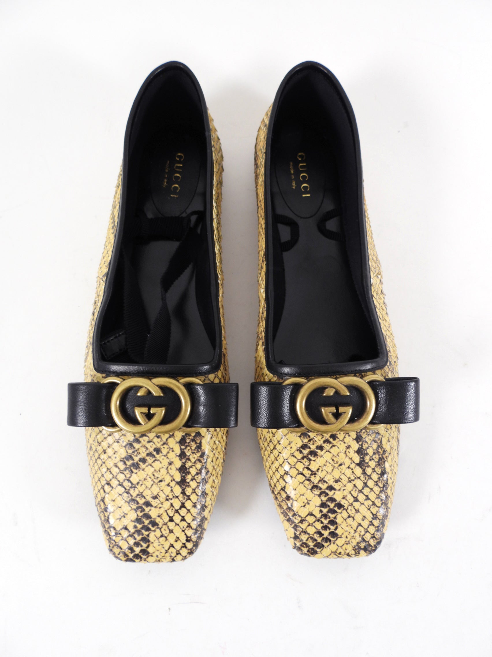 Gucci Exotic Natural Python Ballerina Lace Up GG Flat Shoes - 38 (37.5)