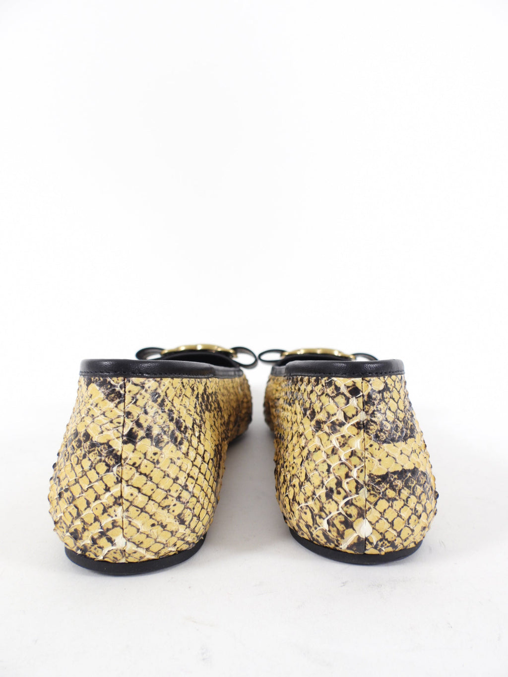 Gucci Exotic Natural Python Ballerina Lace Up GG Flat Shoes - 38 (37.5)