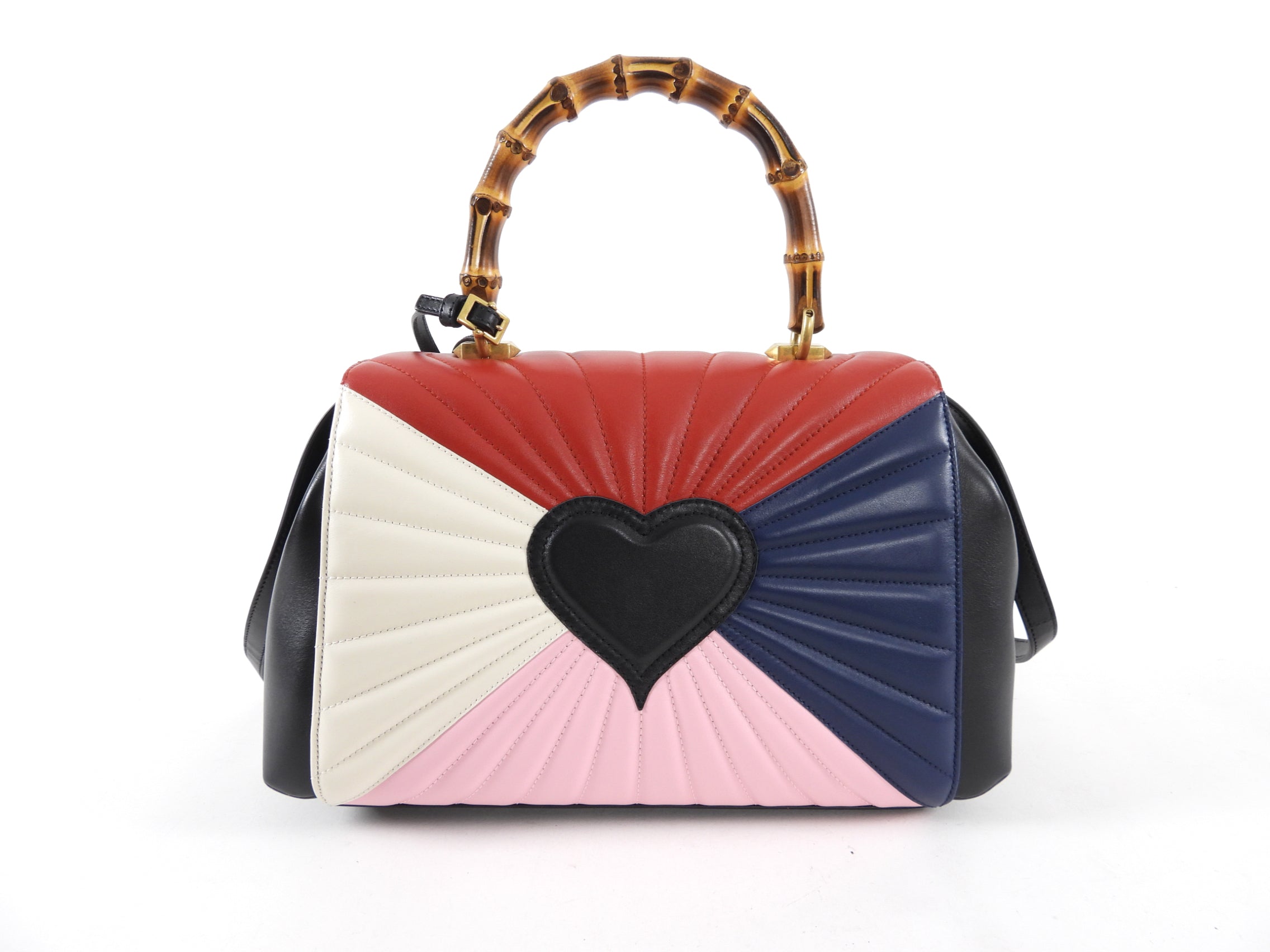 Gucci Pink Navy White Bamboo Queen Margaret Medium Bag