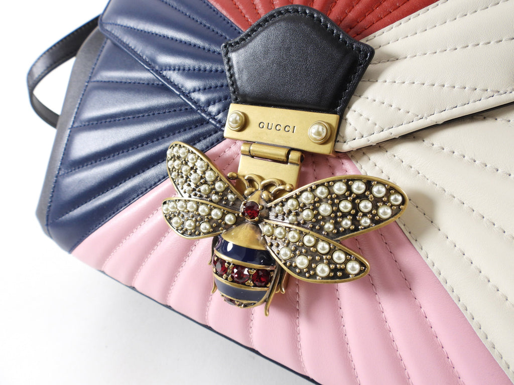 Gucci Pink Navy White Bamboo Queen Margaret Medium Bag