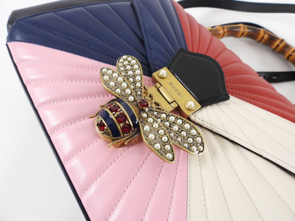 Gucci Pink Navy White Bamboo Queen Margaret Medium Bag