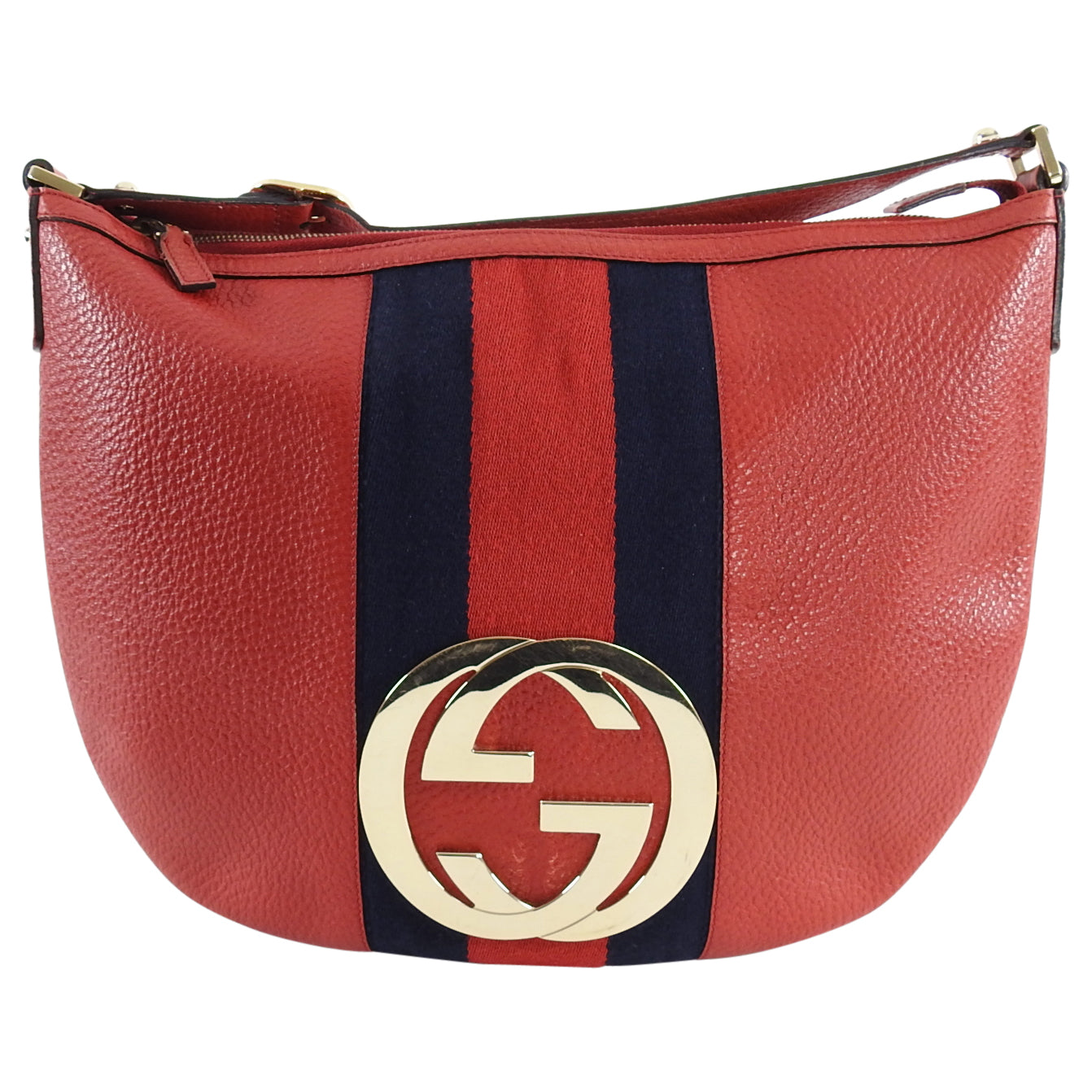 Gucci Red Leather Blondie GG Medallion Web Stripe Hobo Bag