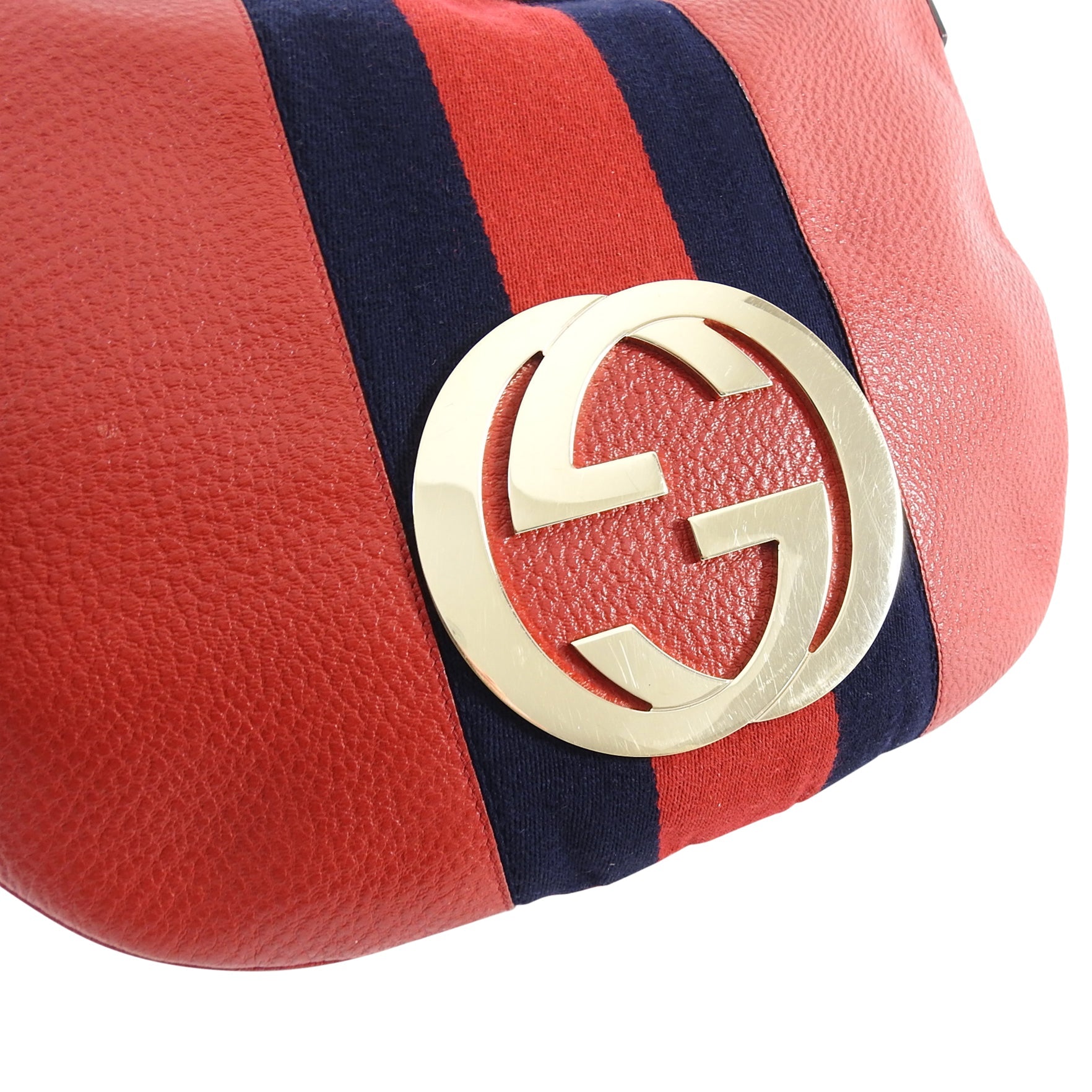 Gucci Red Leather Blondie GG Medallion Web Stripe Hobo Bag