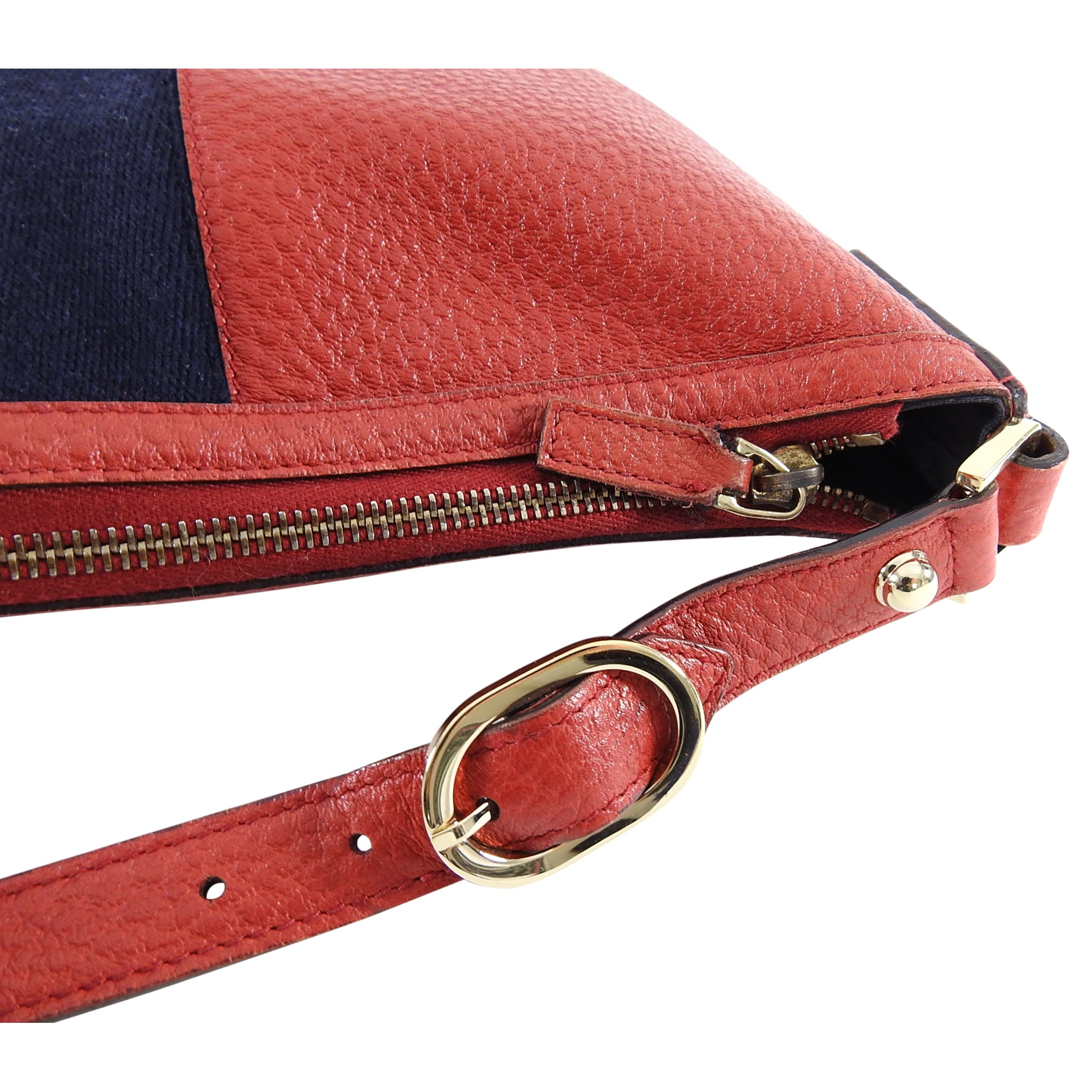 Gucci Red Leather Blondie GG Medallion Web Stripe Hobo Bag