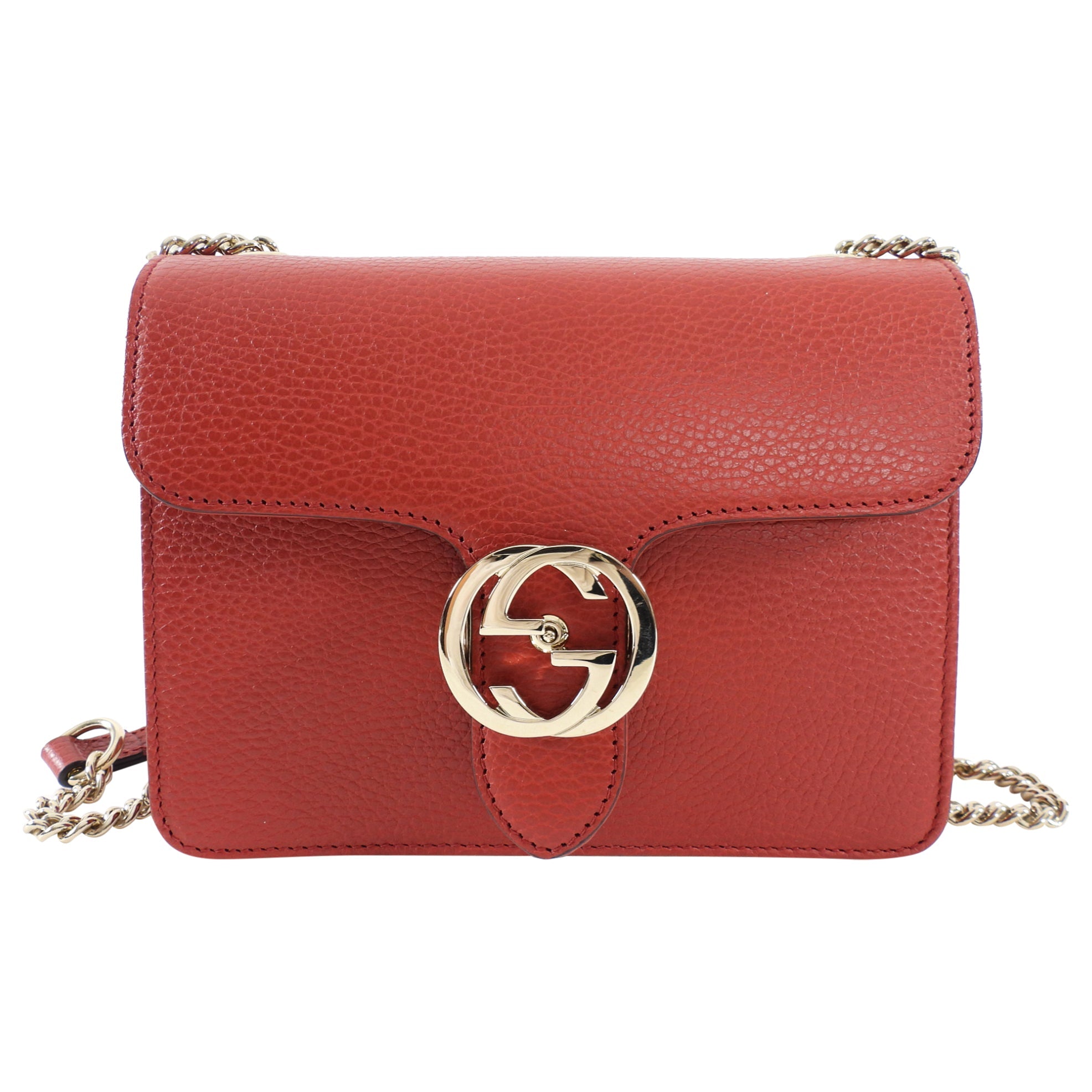 Gucci Red Leather Dollar Interlocking GG Chain Flap Bag