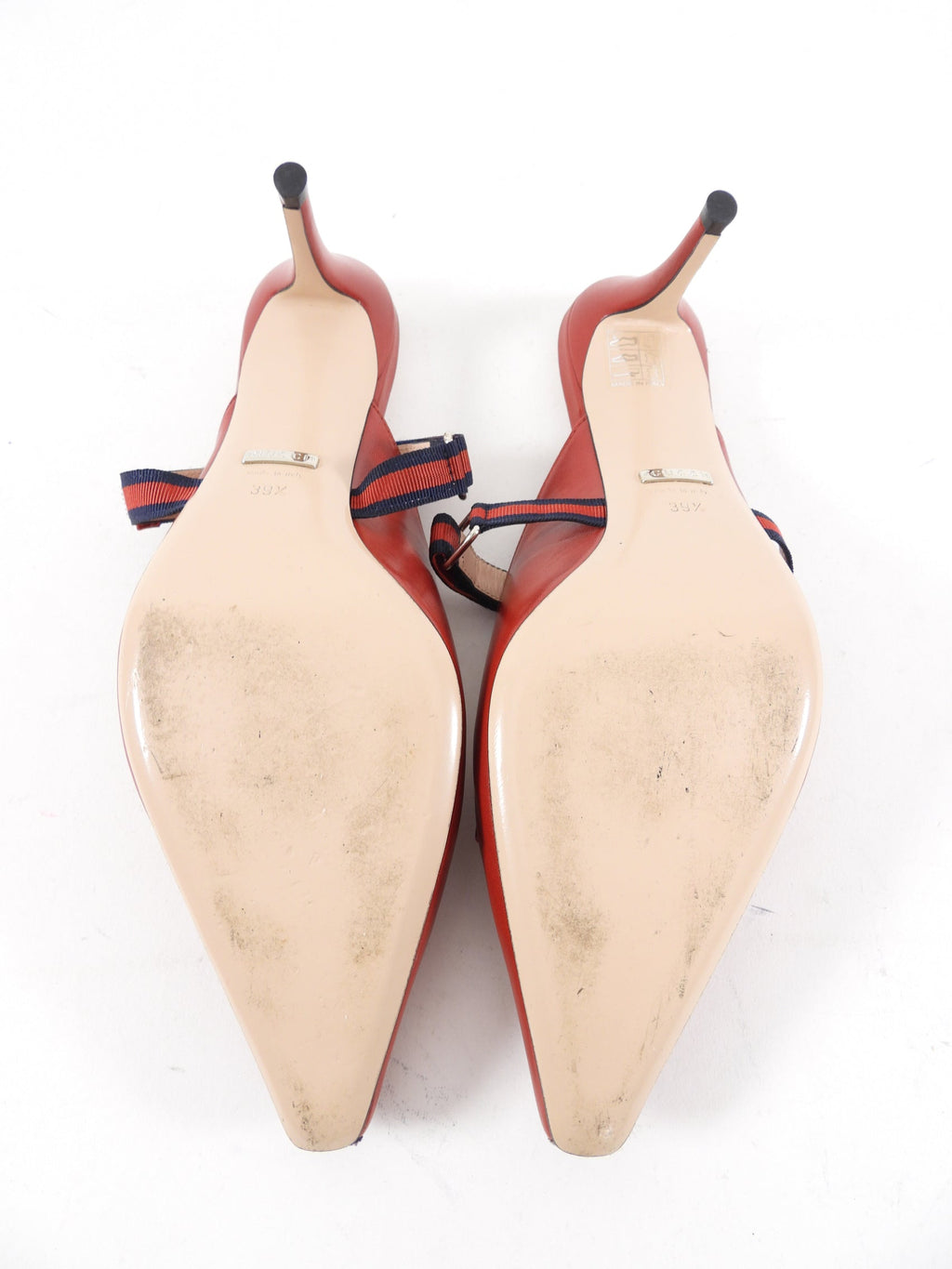 Gucci Red Leather Web Stripe Mules - 39.5