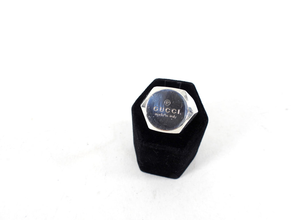 Gucci Sterling Silver Large Hexagonal Logo Signet Ring - USA 9