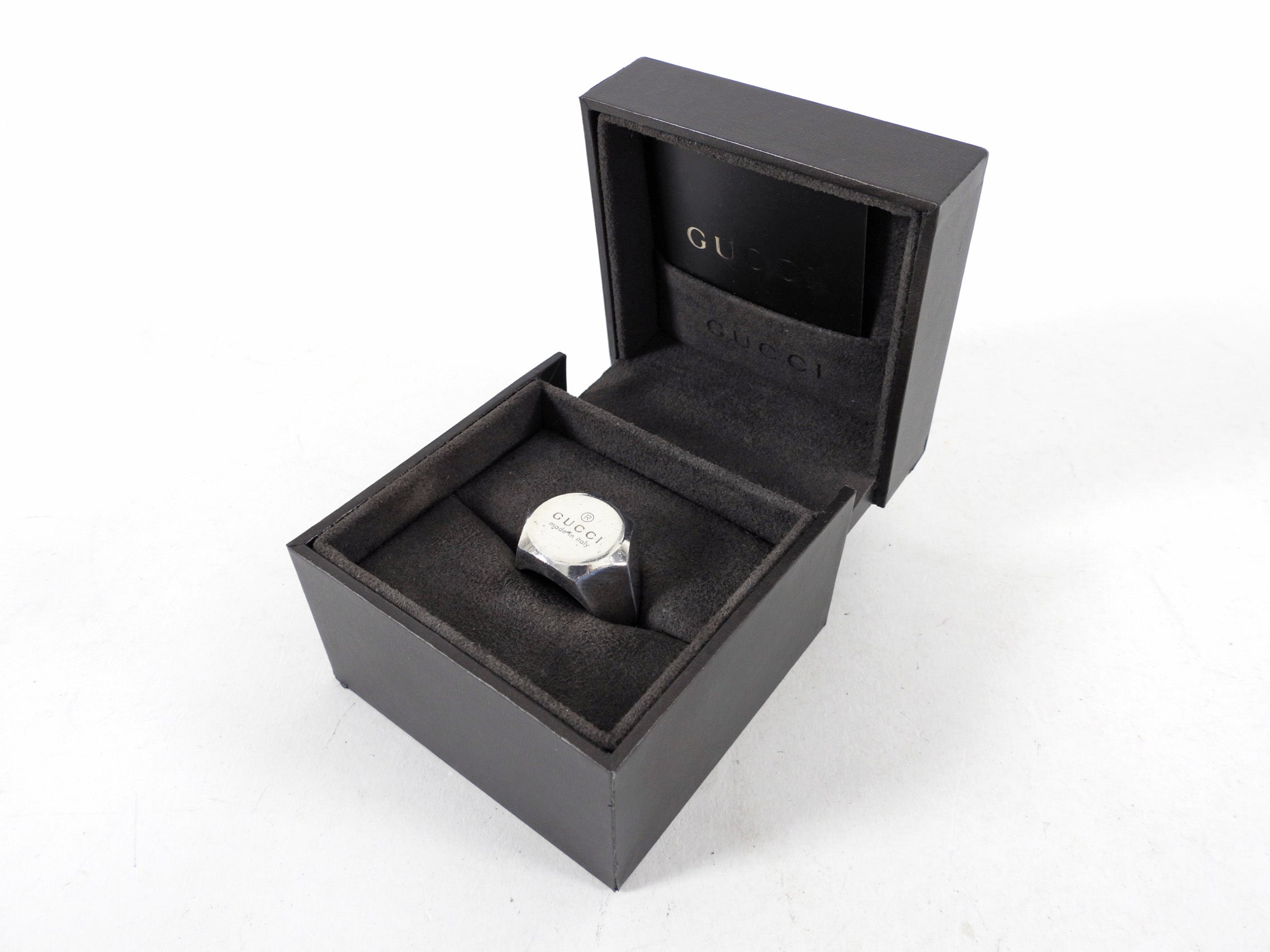 Gucci Sterling Silver Large Hexagonal Logo Signet Ring - USA 9
