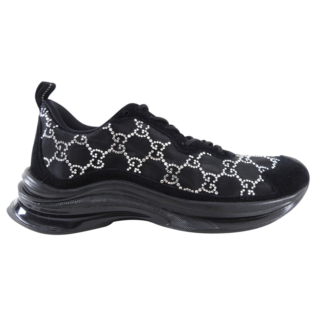 Gucci Run Black Mesh and Clear GG Monogram Crystal Sneakers -  40