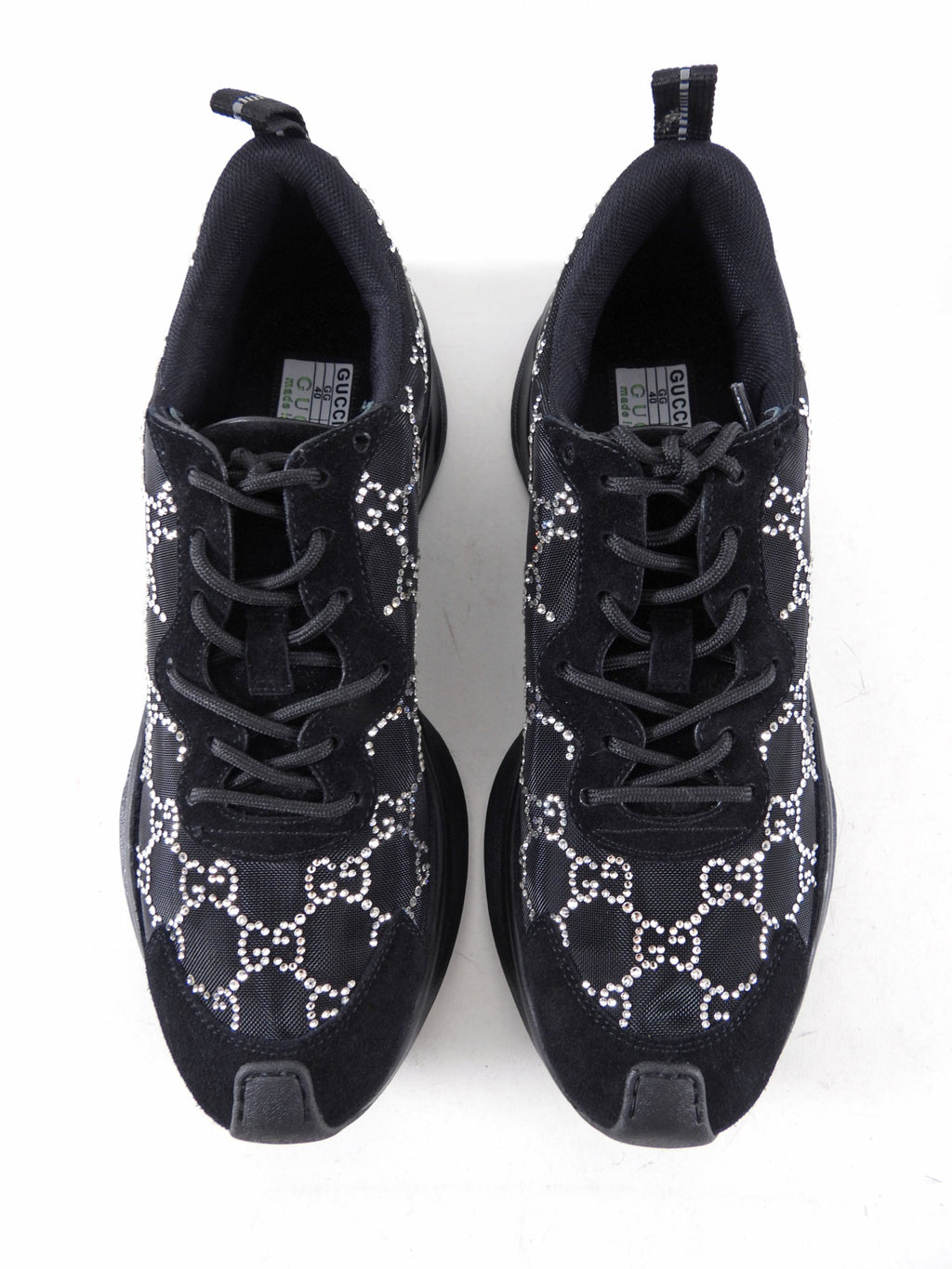 Gucci Run Black Mesh and Clear GG Monogram Crystal Sneakers -  40