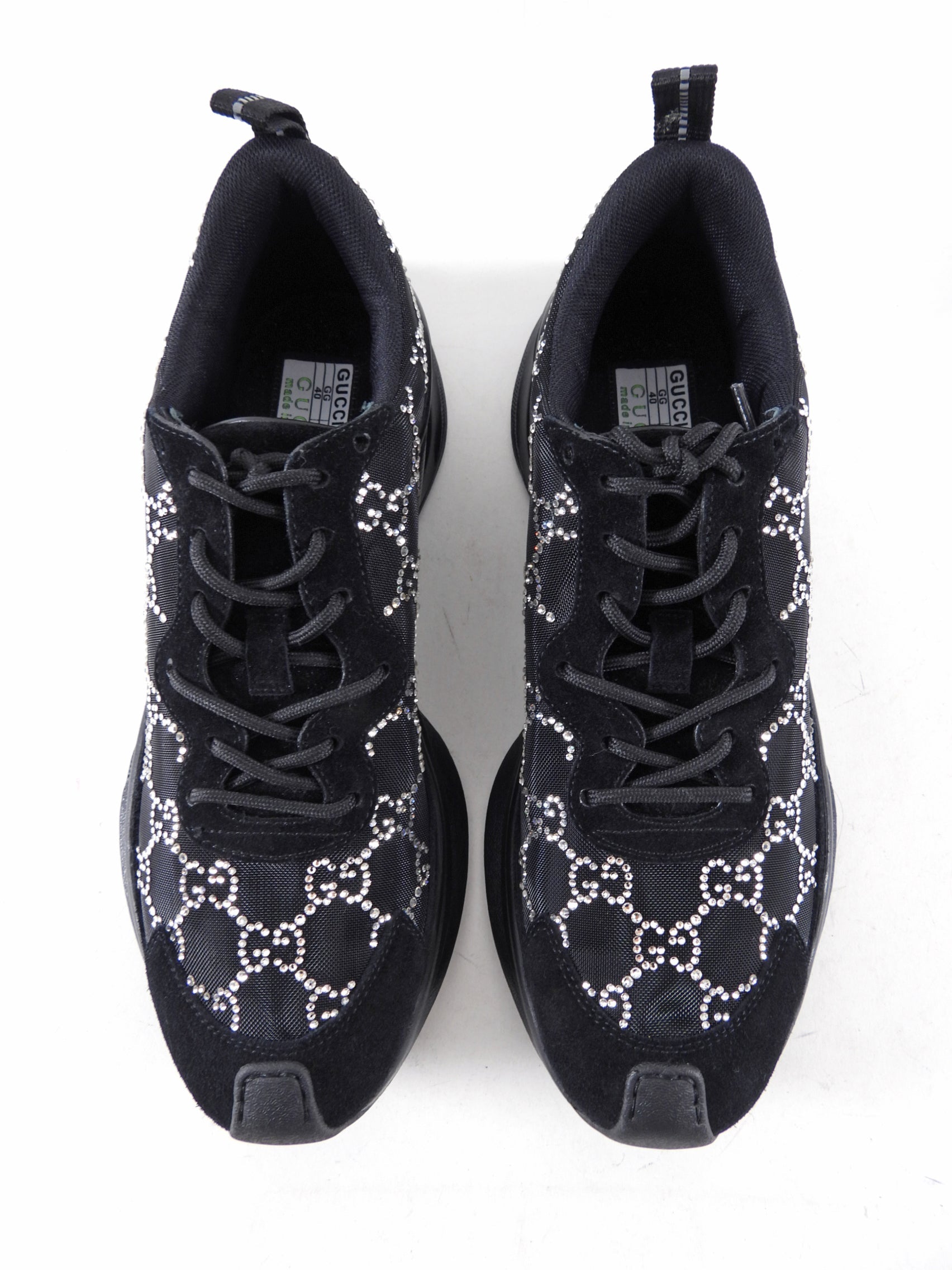 Gucci Run Black Mesh and Clear GG Monogram Crystal Sneakers -  40