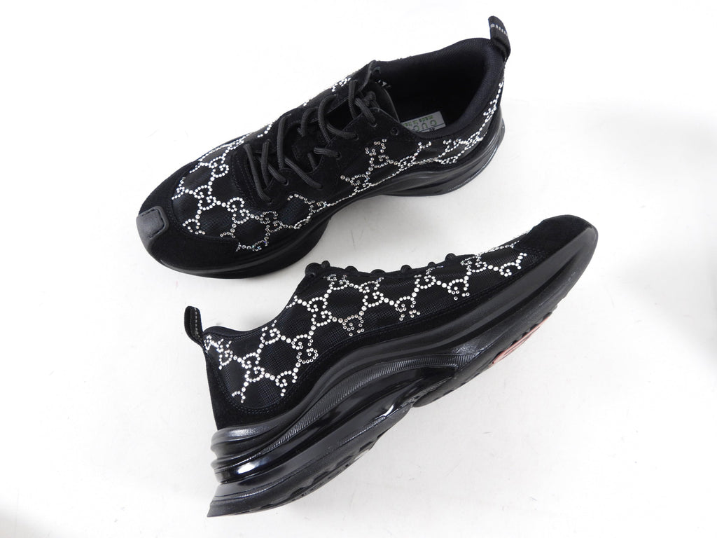 Gucci Run Black Mesh and Clear GG Monogram Crystal Sneakers -  40