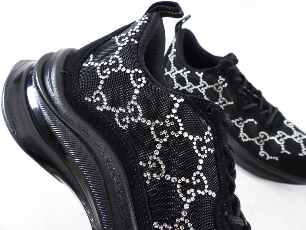 Gucci Run Black Mesh and Clear GG Monogram Crystal Sneakers -  40