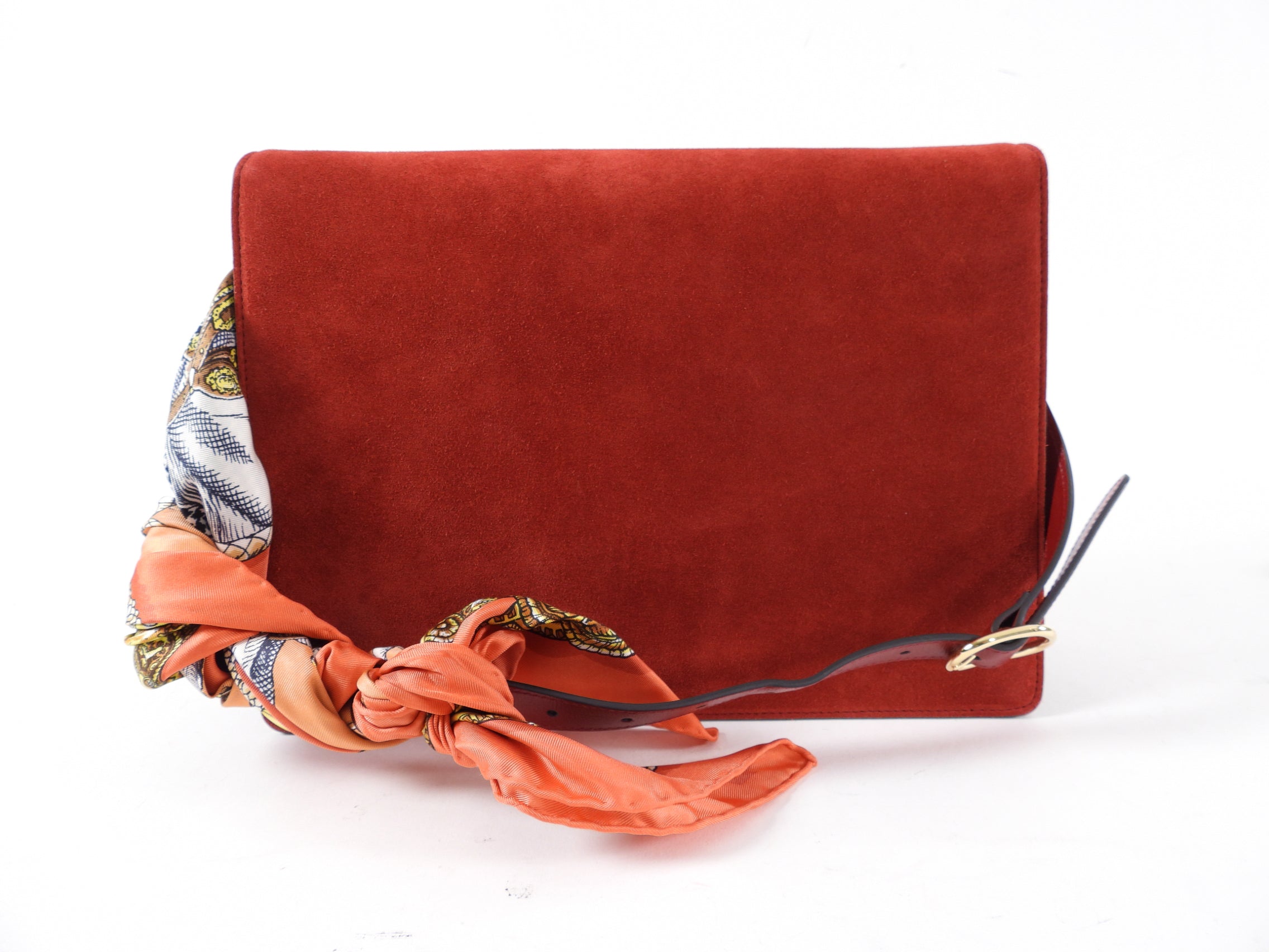 Gucci Brick Red Medium Suede Ring Scarf Bag