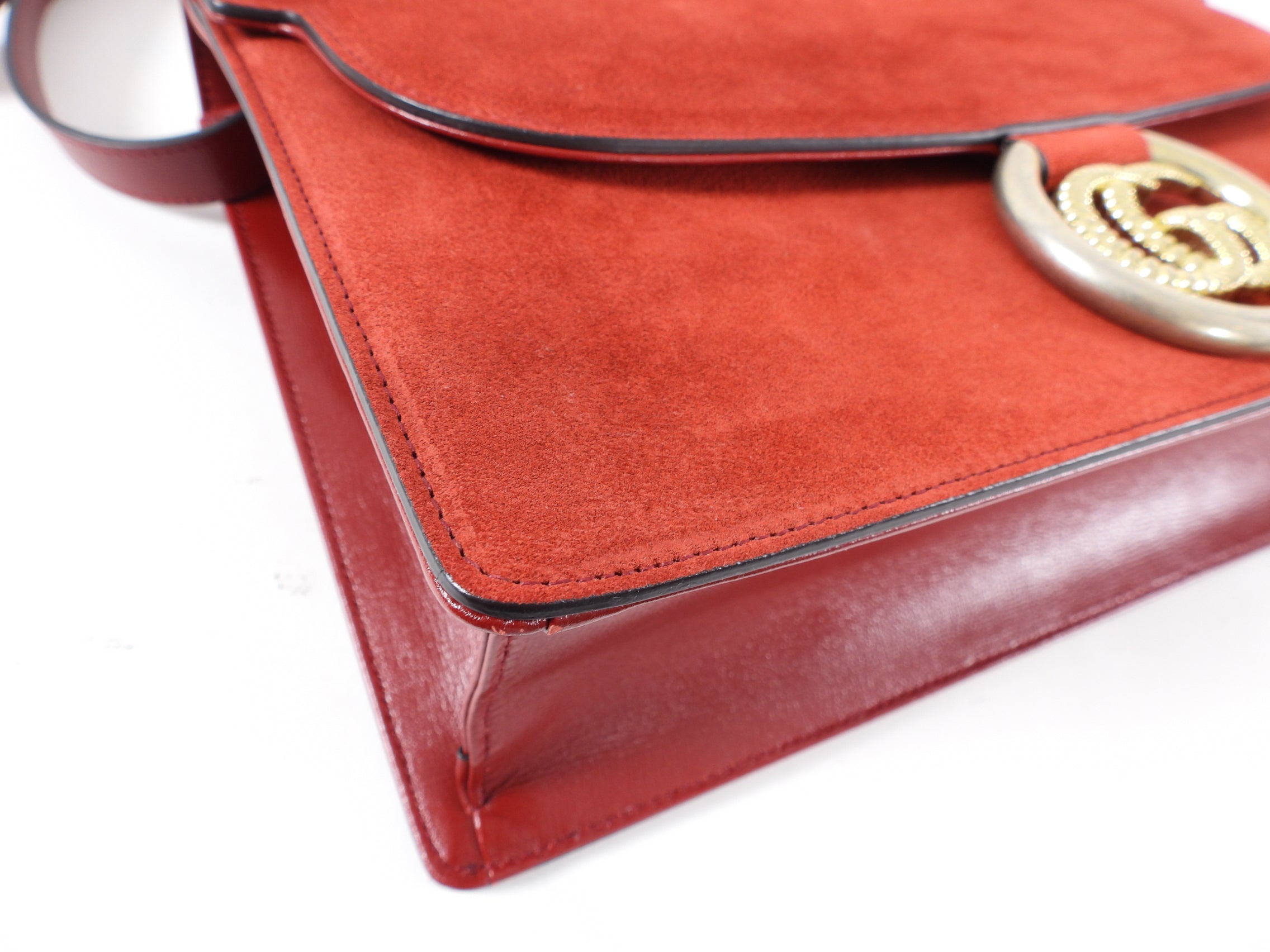 Gucci Brick Red Medium Suede Ring Scarf Bag