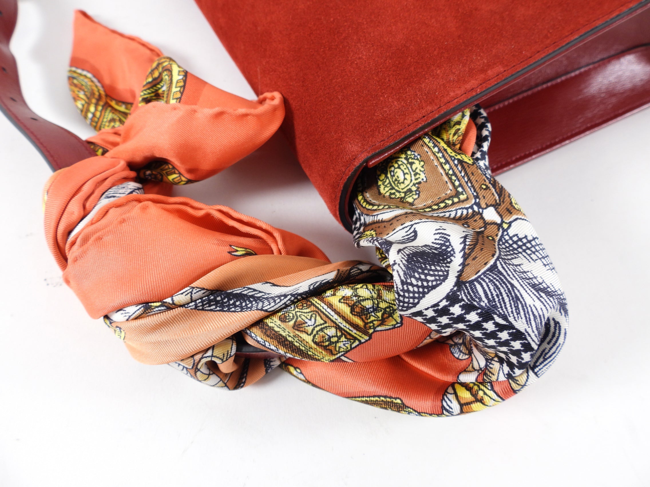 Gucci Brick Red Medium Suede Ring Scarf Bag