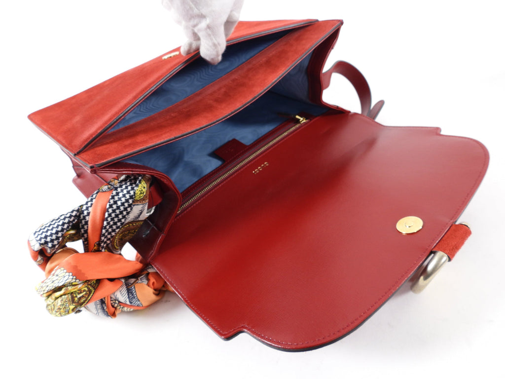 Gucci Brick Red Medium Suede Ring Scarf Bag