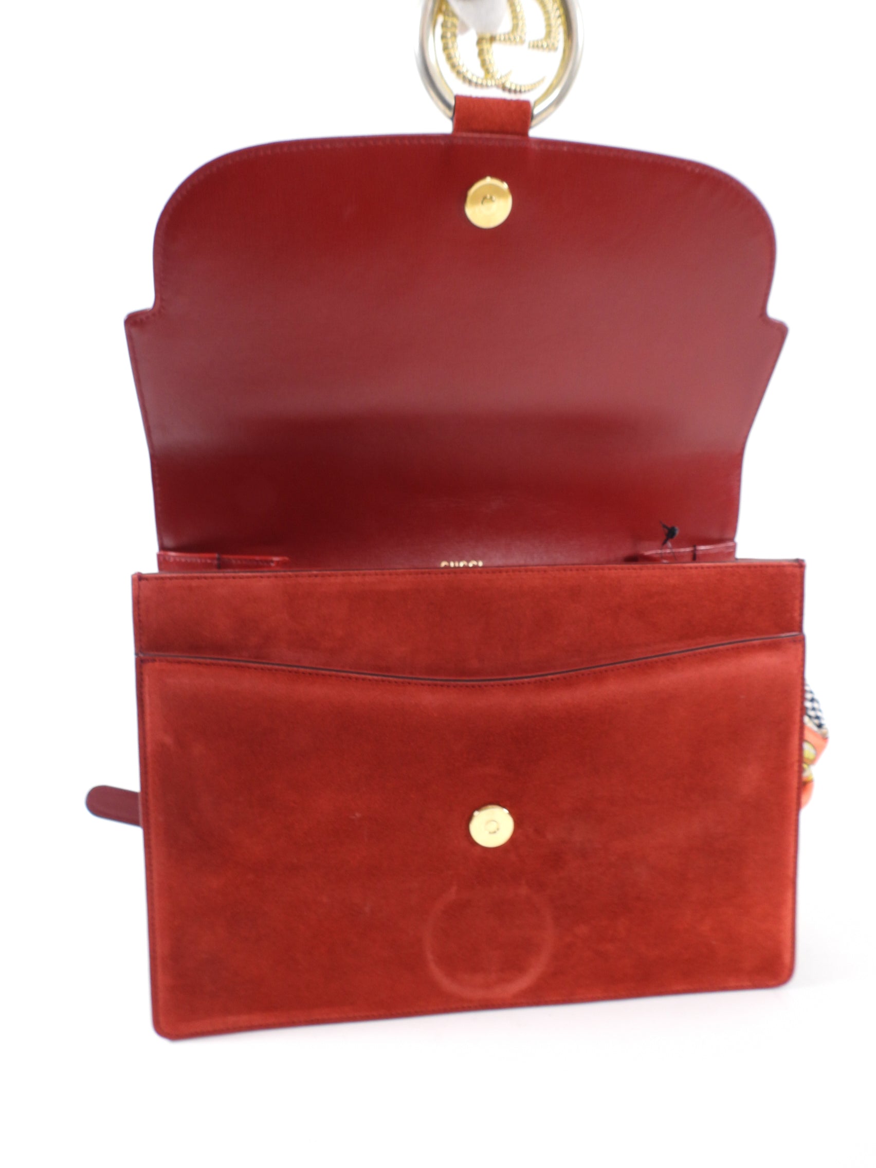 Gucci Brick Red Medium Suede Ring Scarf Bag