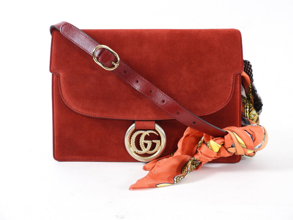 Gucci Brick Red Medium Suede Ring Scarf Bag