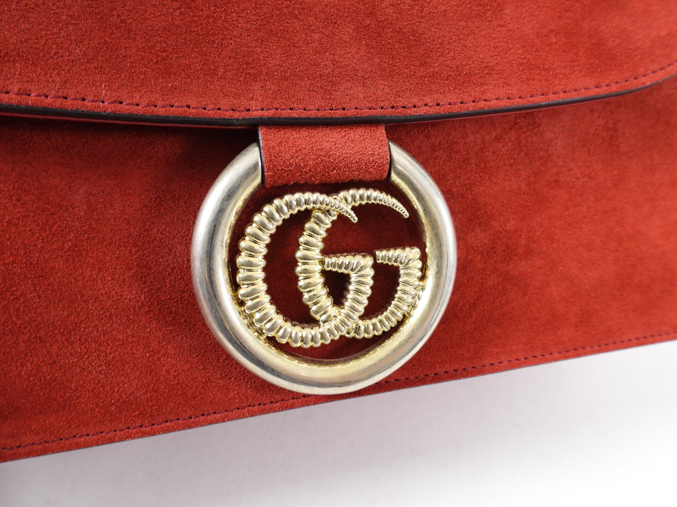 Gucci Brick Red Medium Suede Ring Scarf Bag