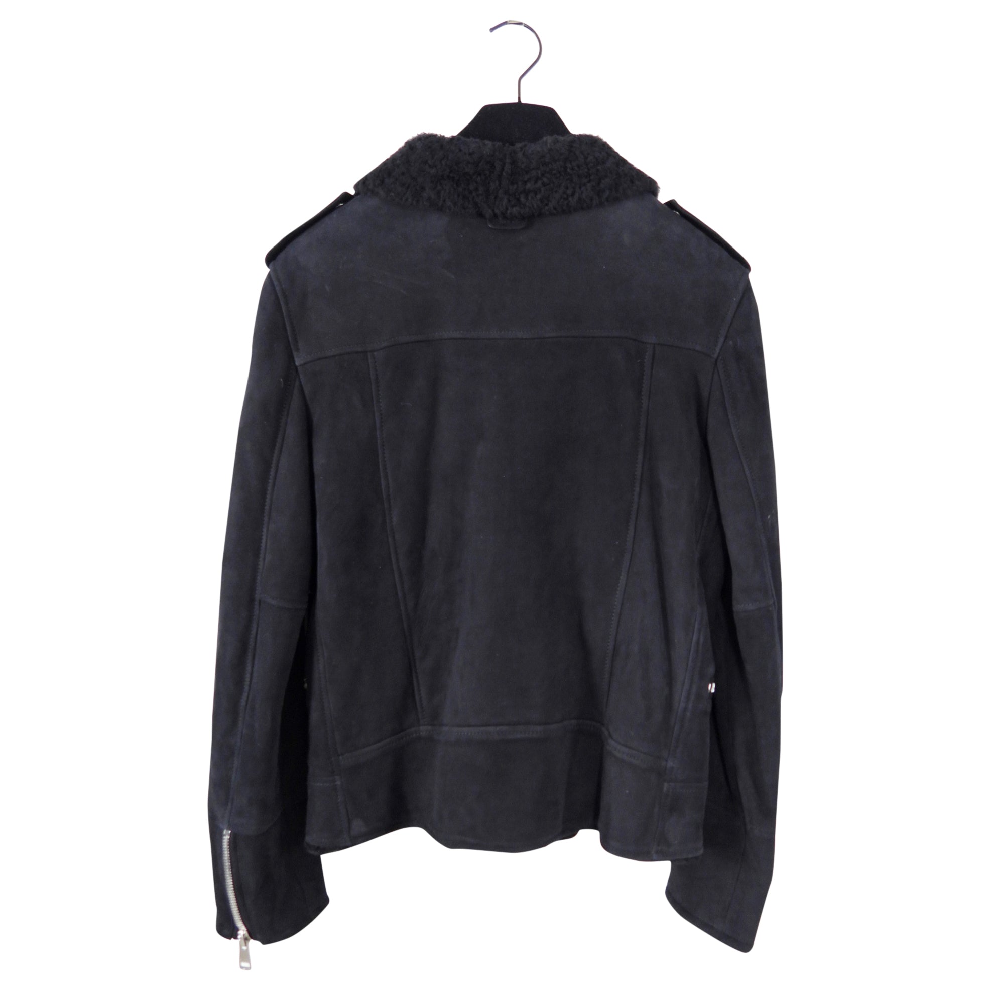 Gucci Black Suede Shearling Zip Biker Jacket - IT42 / USA S