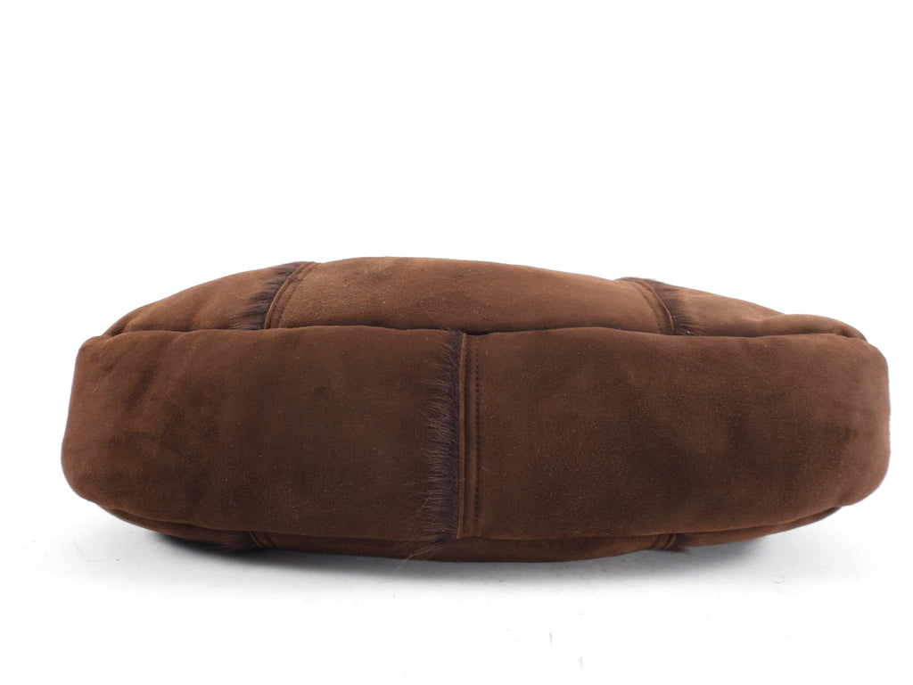 Gucci Brown Shearling Suede Large Horsebit Hobo Bag