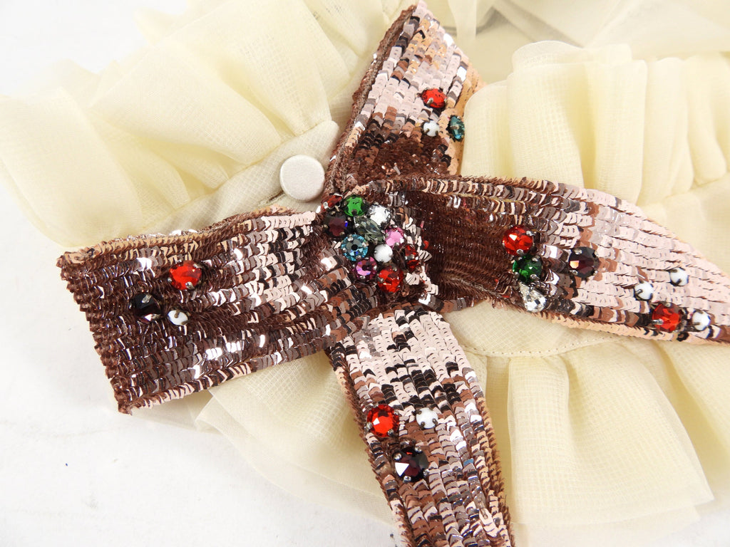 Gucci Ivory Sheer Organza Ruffle Blouse with Sequin Collar - M
