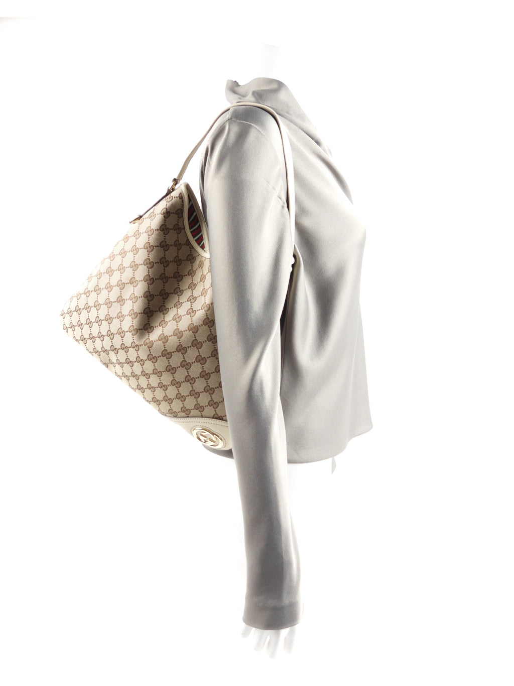 Gucci Brown Monogram Canvas Double G Logo Shoulder Bag